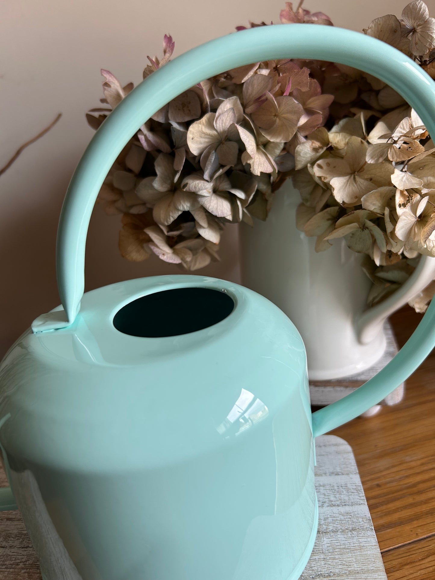 A Turquoise blue 1ltr enamel metal watering can indoor houseplants retro classic style