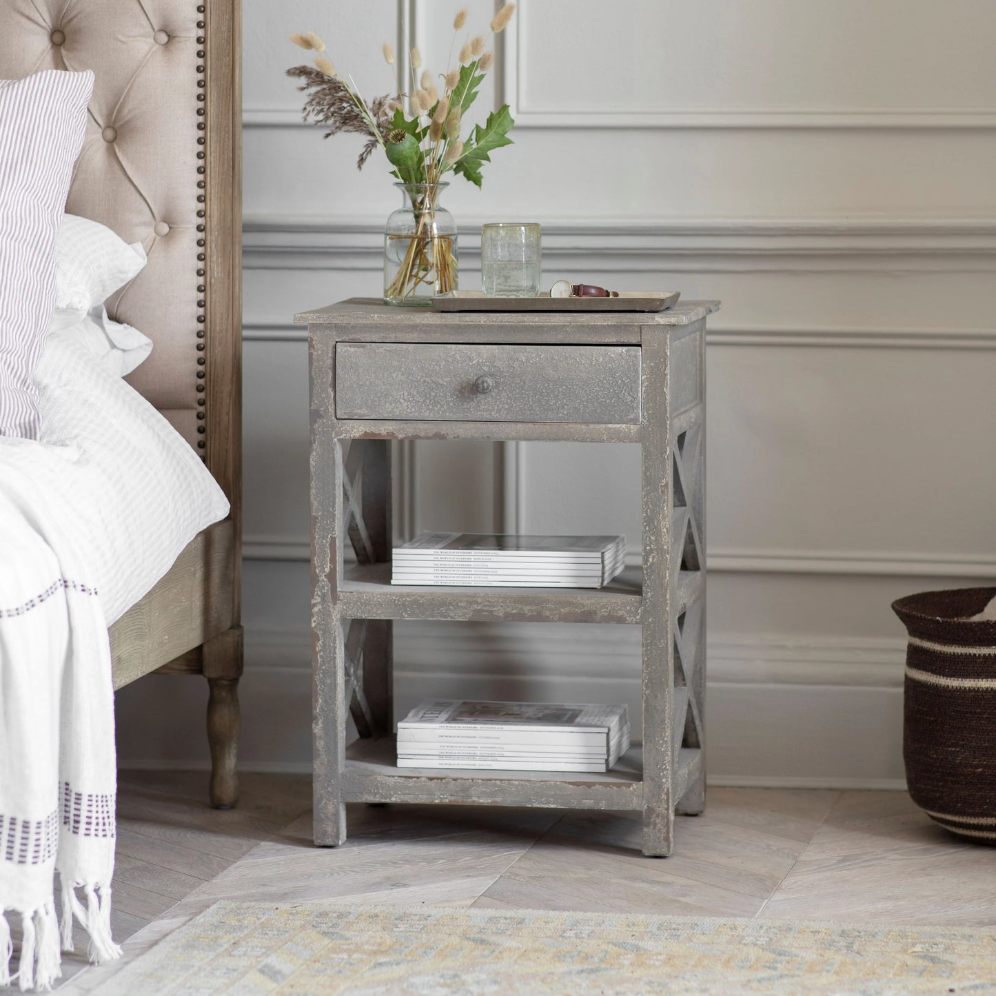 A PAIR of Vintage Design Shelved Side Tables Bedside Storage