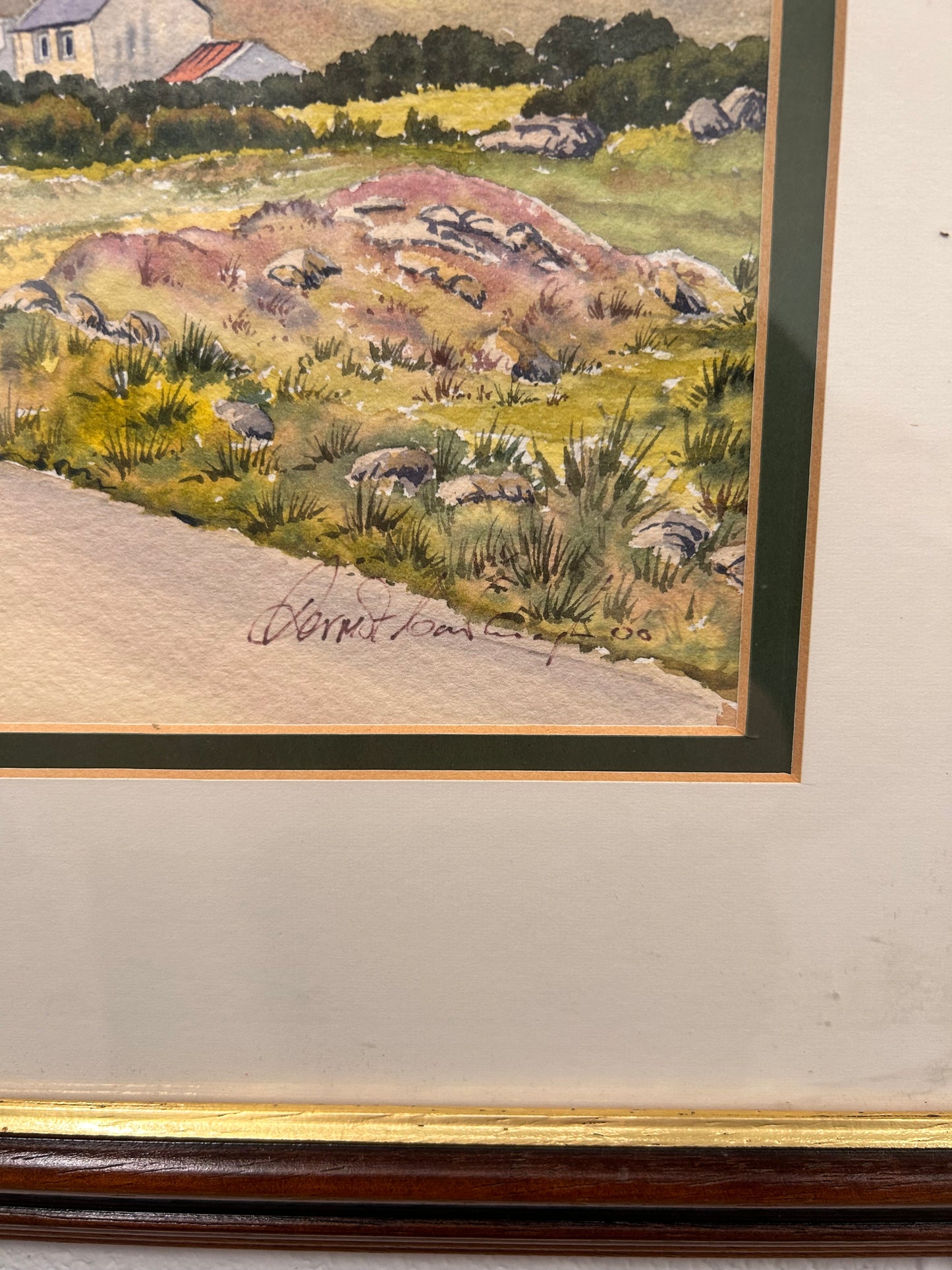 Delightful vintage watercolour painting framed and signed country scene