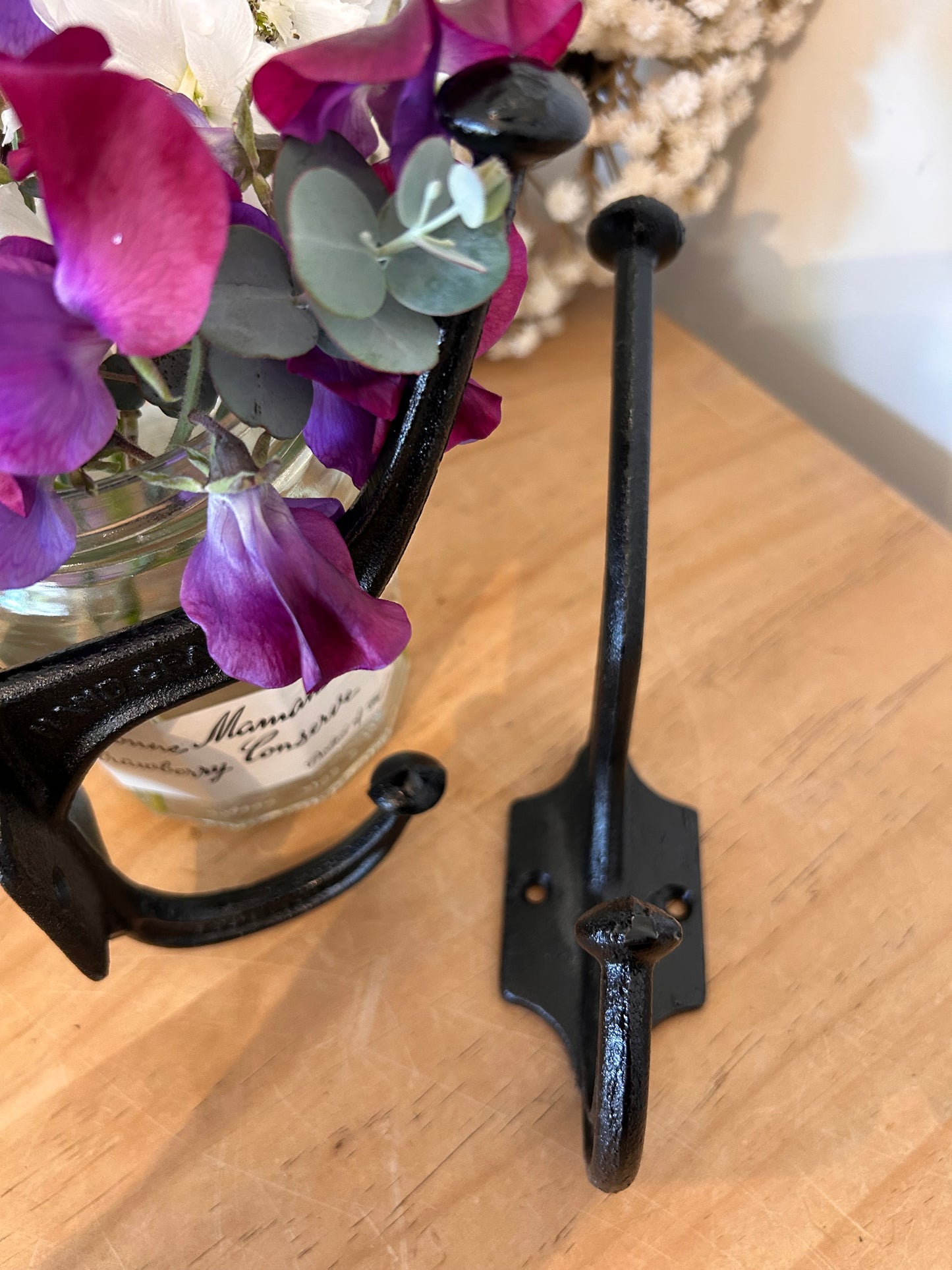 Black cast iron industrial wall coat hook, vintage style home decor