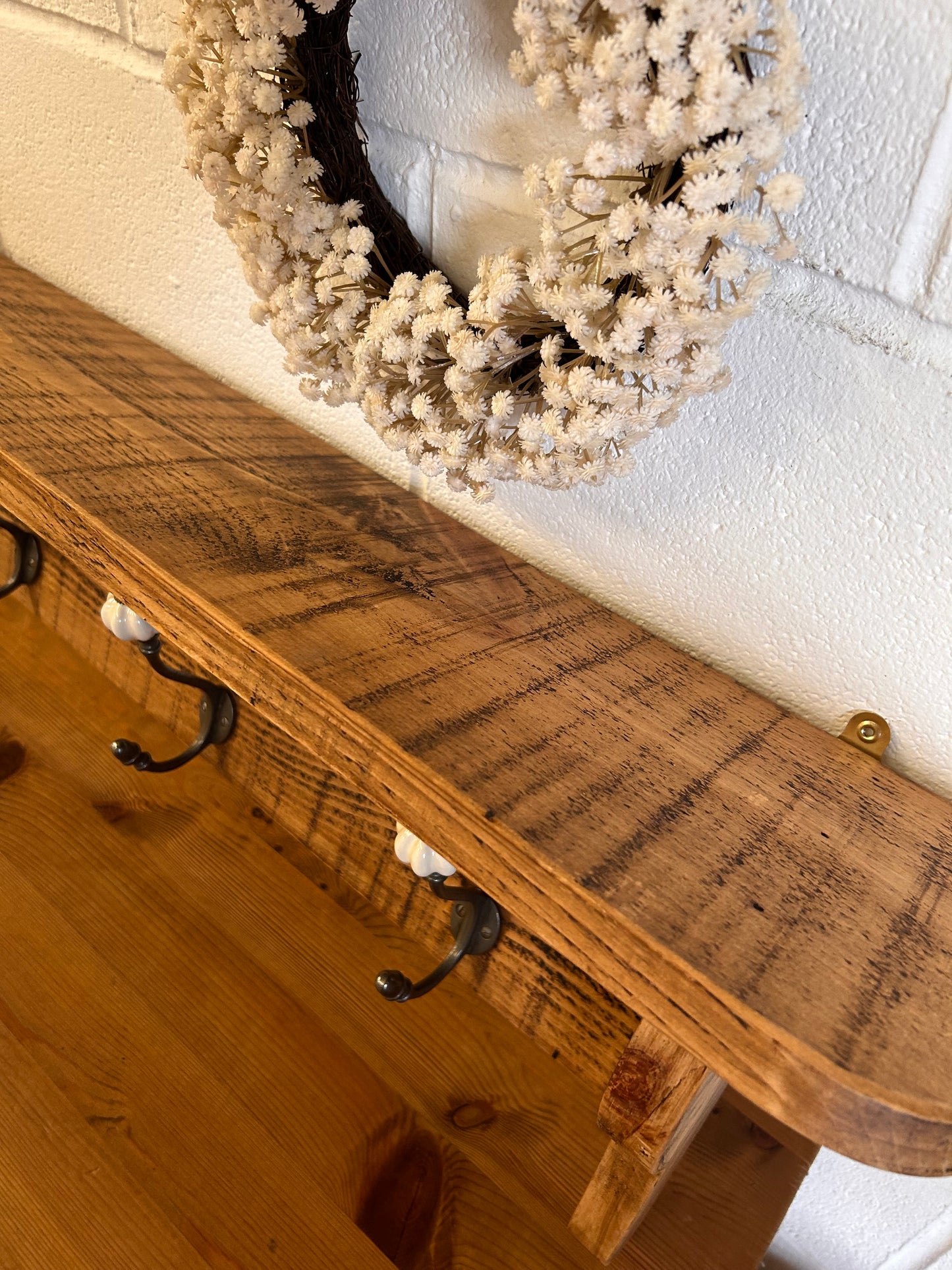 Rustic Vintage wooden wall hanging coat hooks with shelf