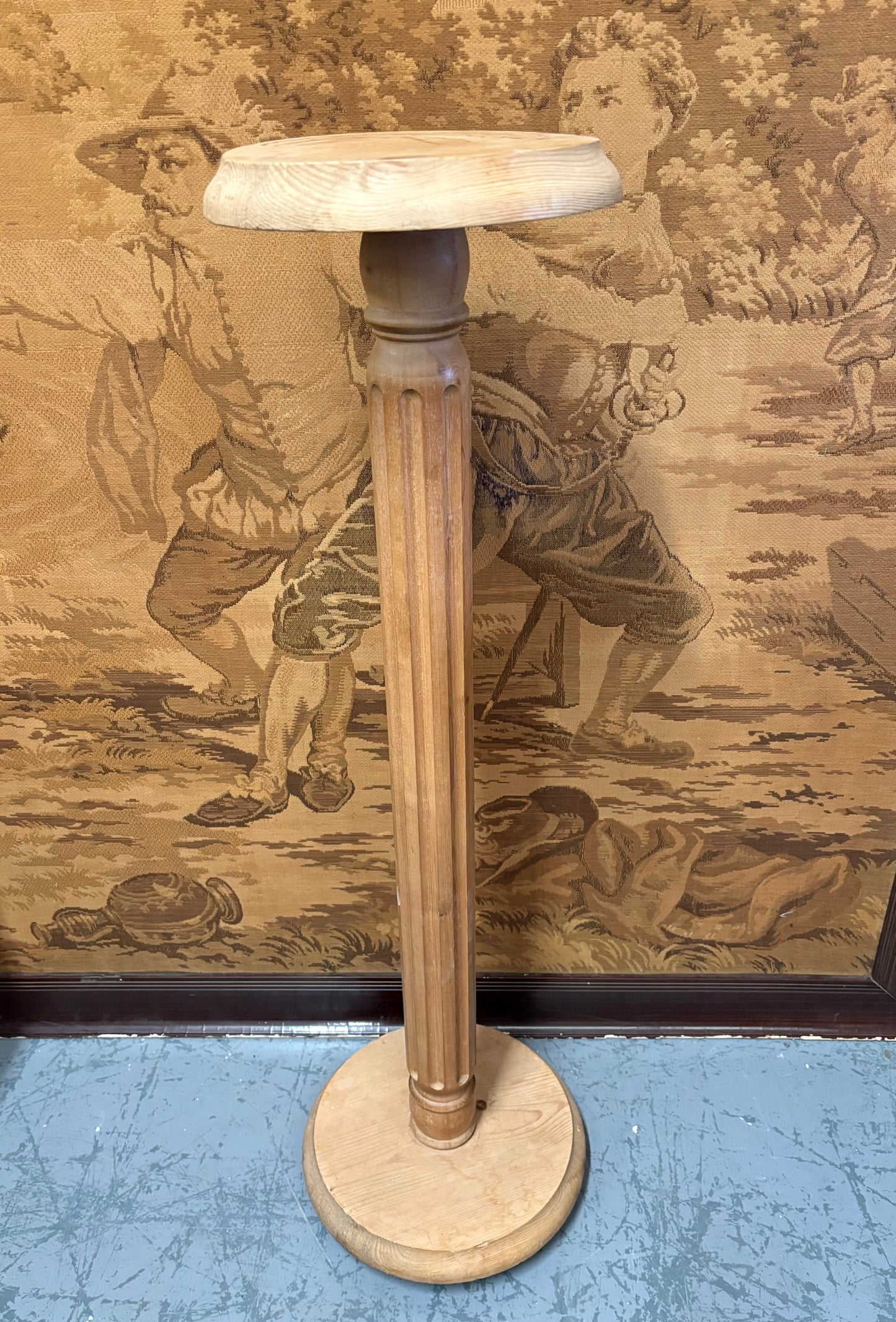 Vintage Solid Pine Round Plant Pedestal Display Corner Stand