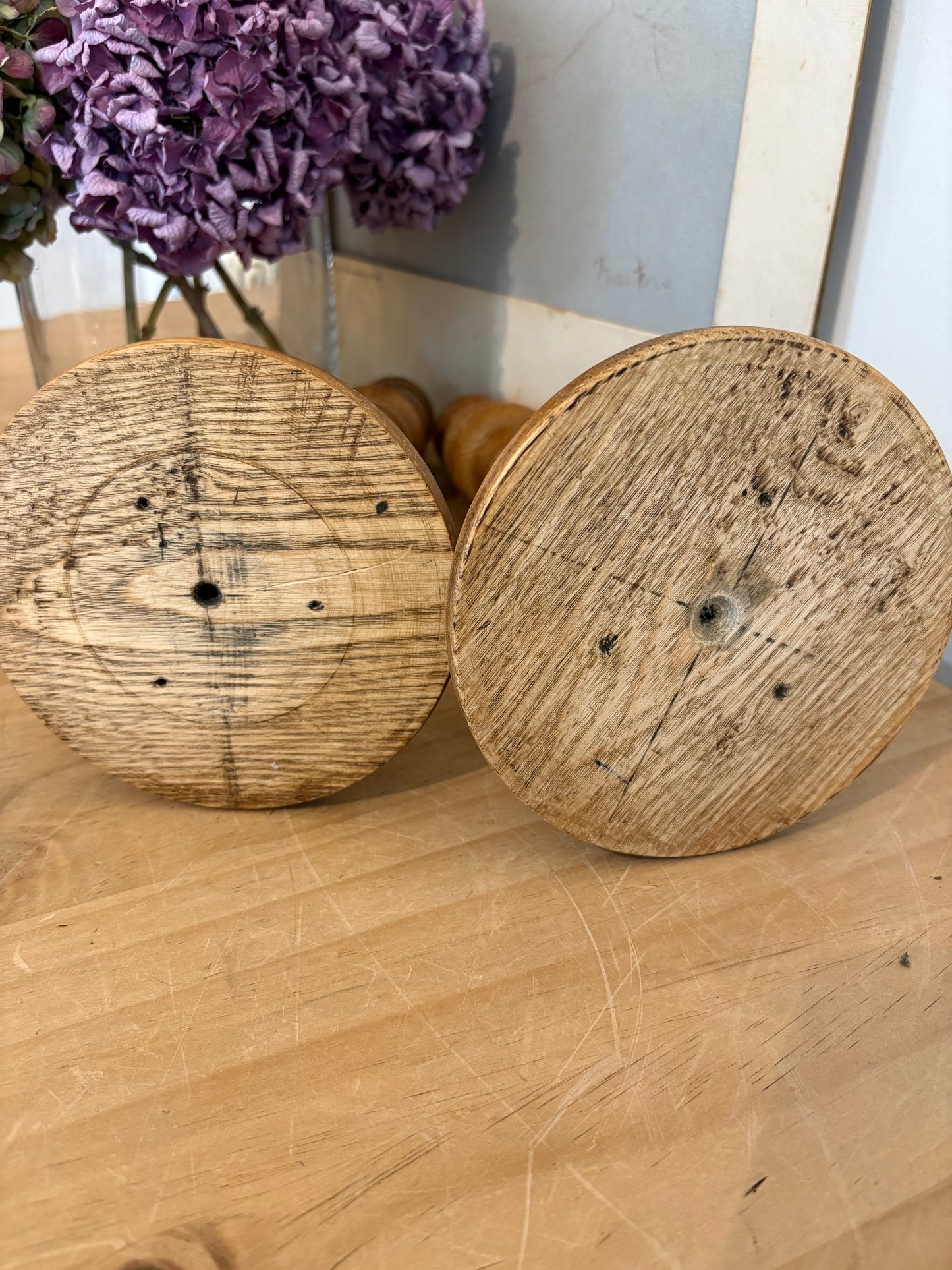 Pair of Vintage Wood Turned candlestick holders