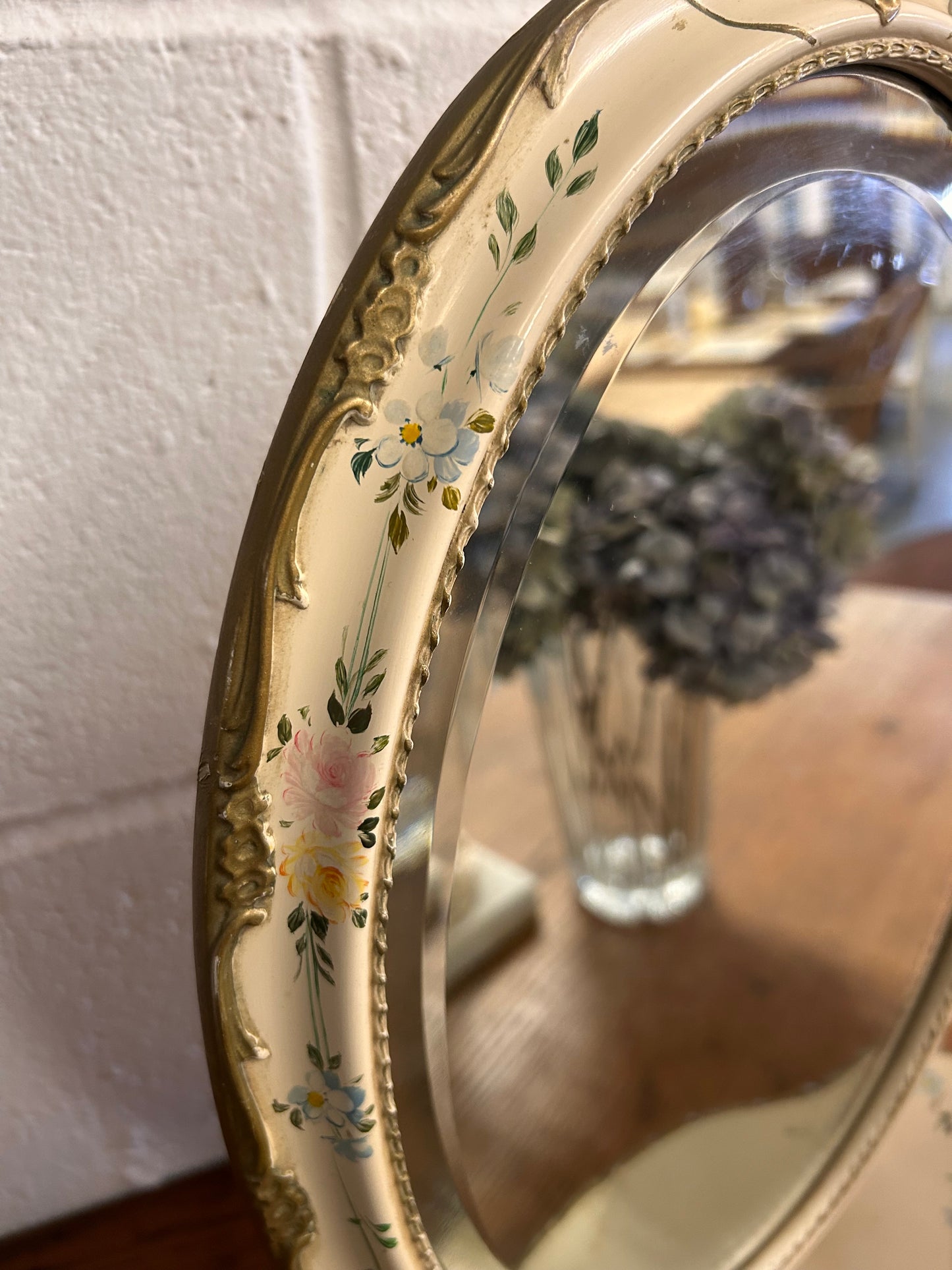 Beautiful Vintage 1960’s French Provincial Vanity Tilting Mirror HandPainted Floral Design