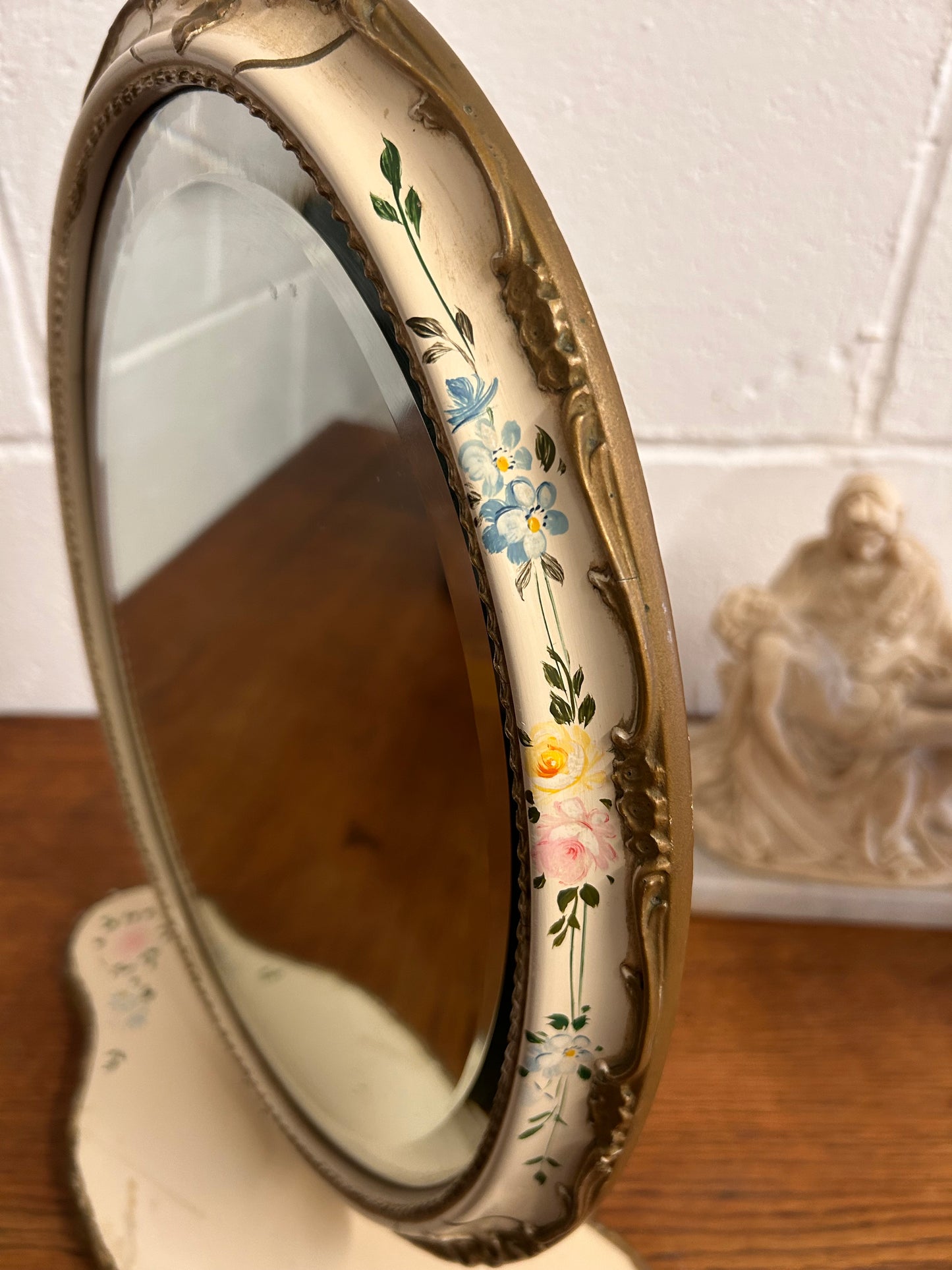 Beautiful Vintage 1960’s French Provincial Vanity Tilting Mirror HandPainted Floral Design