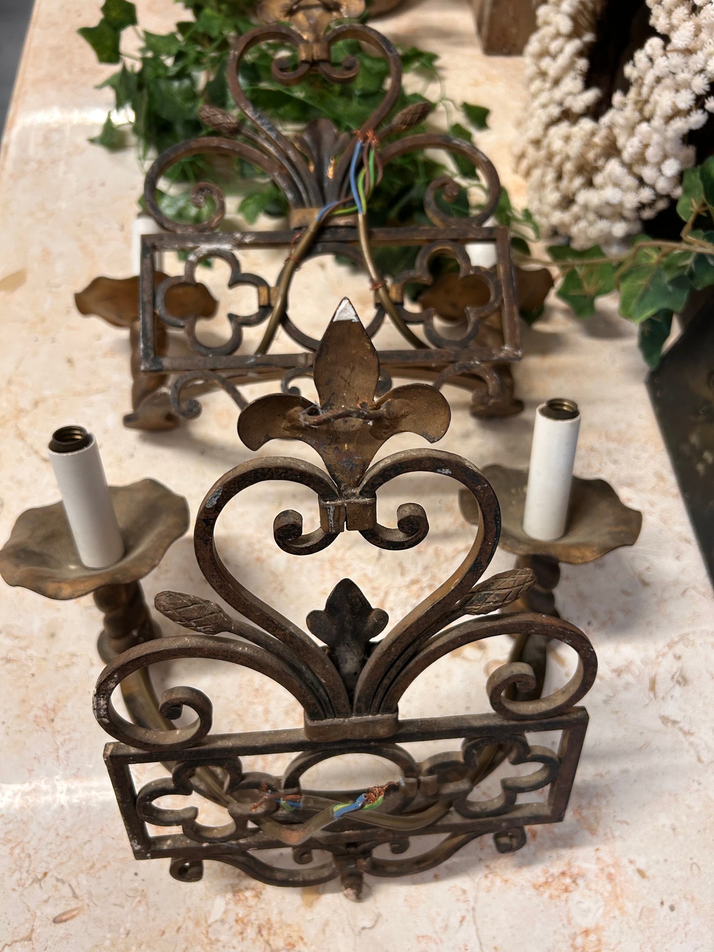 Reclaimed Antique Gilt Metal Wall Sconce lights Decorative design candle holders