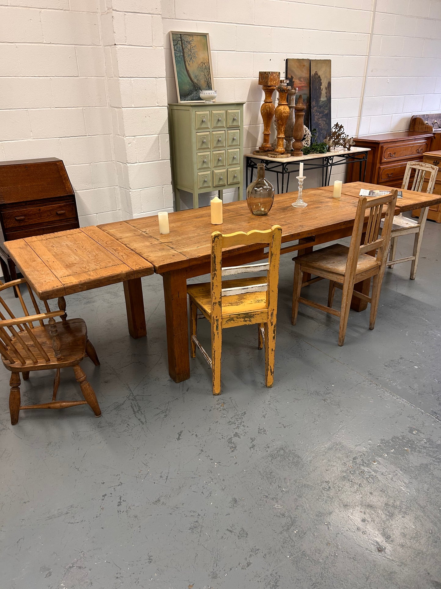 French Oak extending Refectory table thick wooden top and base Seat up-to 12