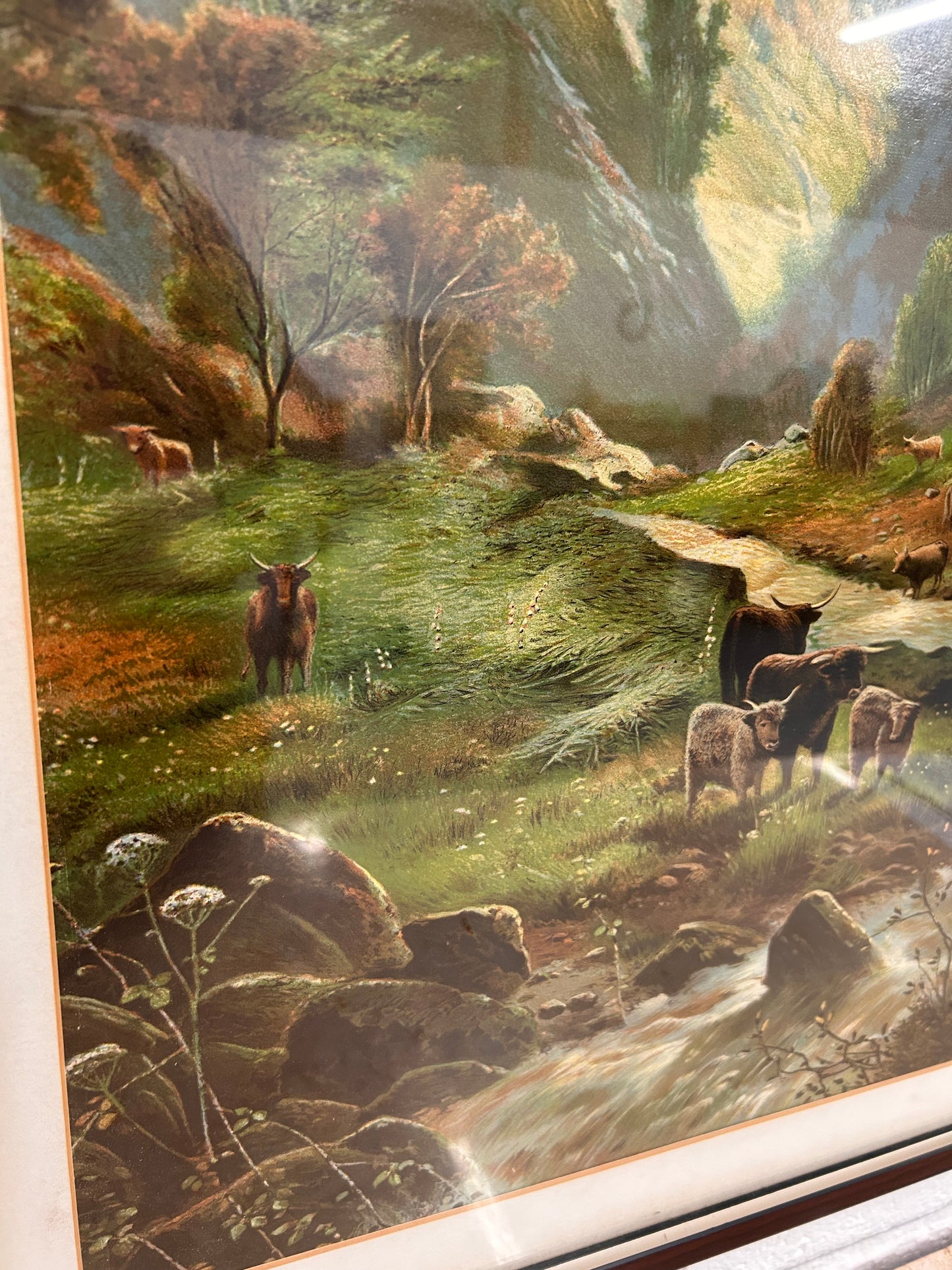 Large Vintage print - Scotland landscape Highland Cows