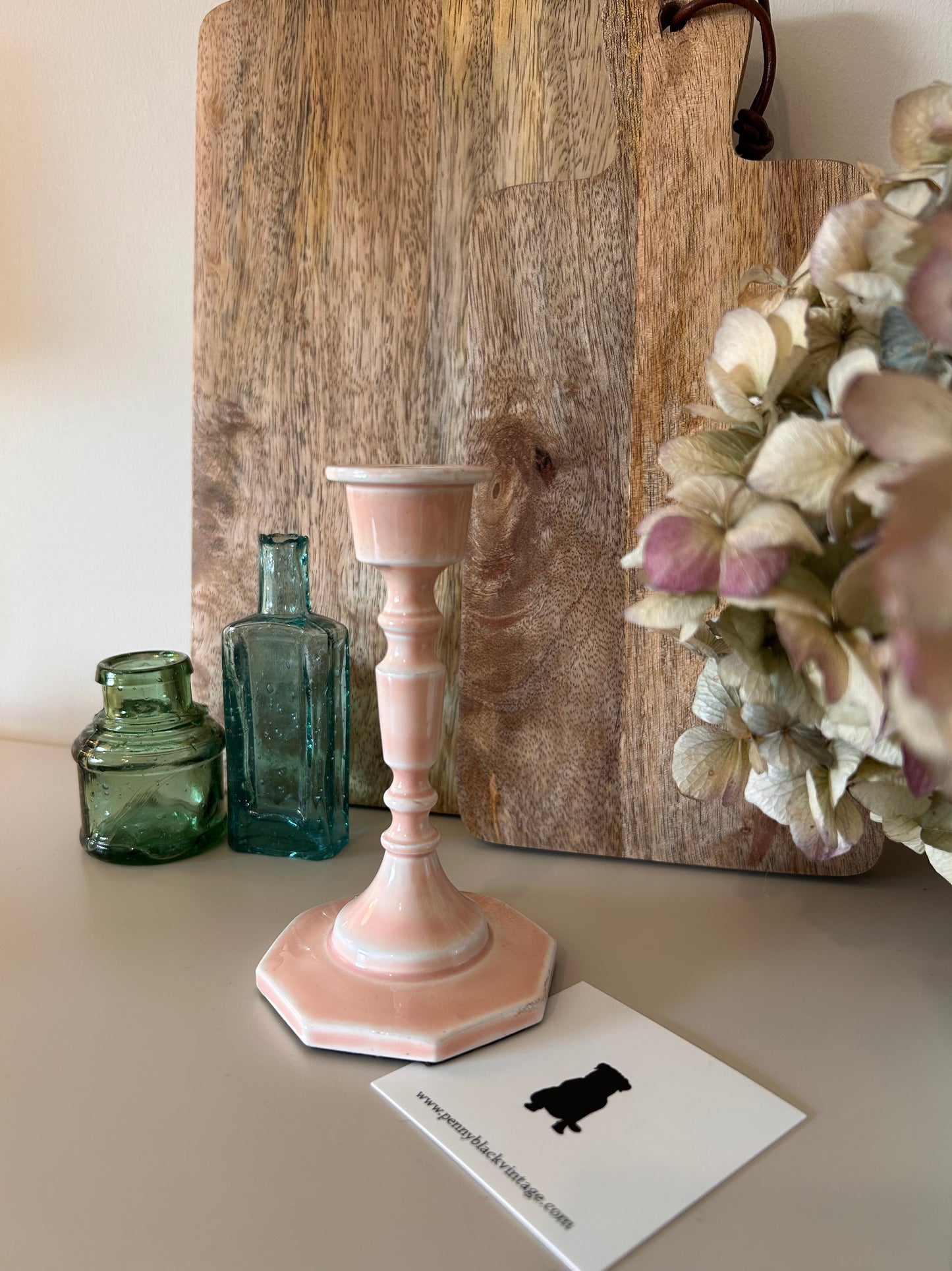 Vintage Style Pink Enamel Candle stick holder