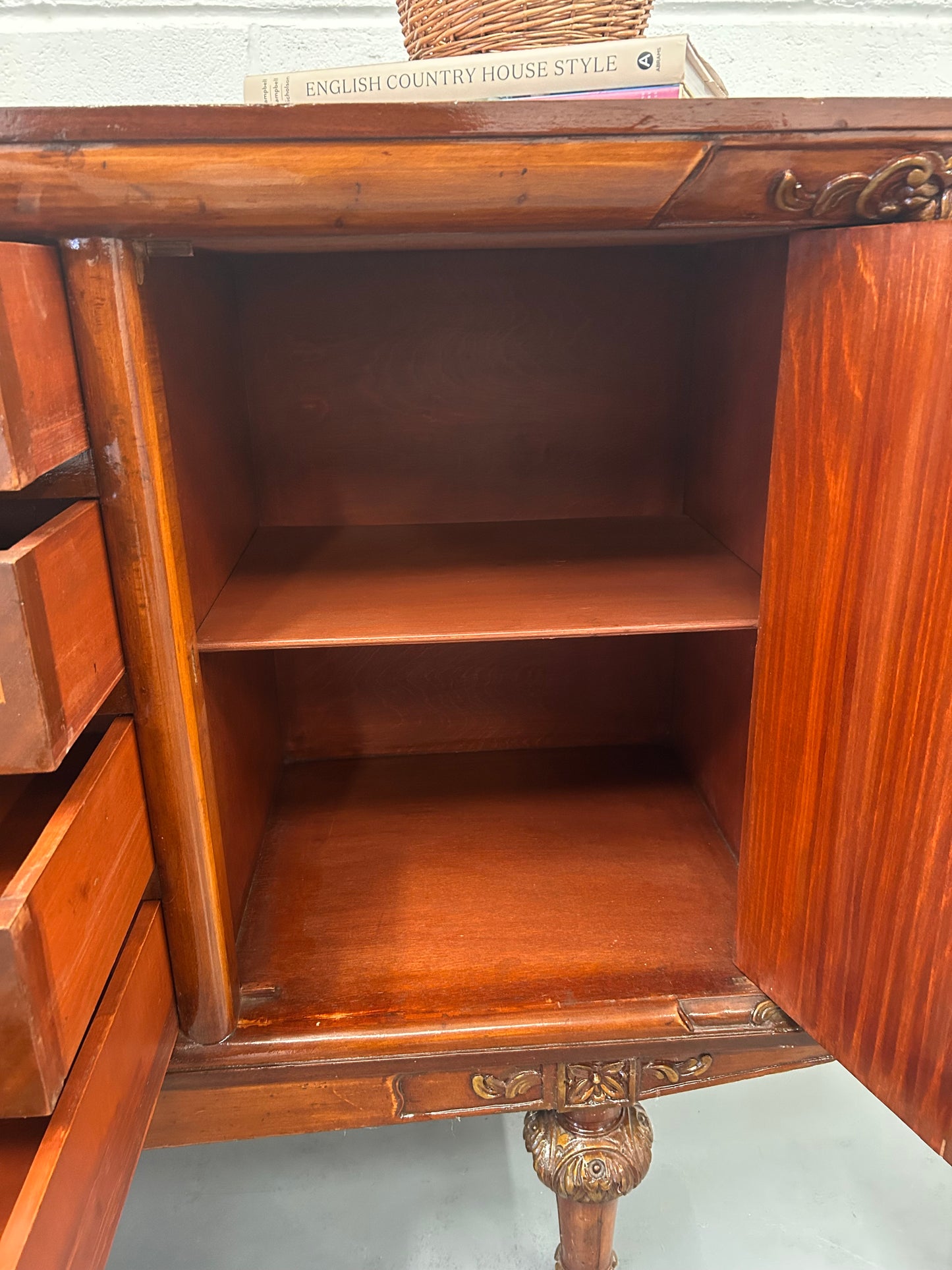 A Vintage French Inlaid sideboard with 4 drawers and 2 cupboards