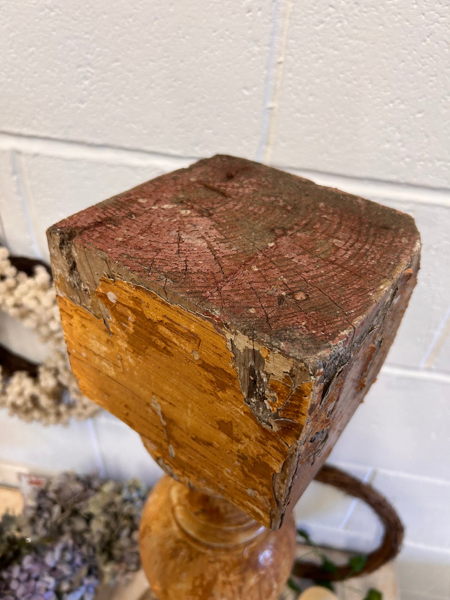 French 19thC Salvaged Shabby balistrail original paint repurposed candle stand