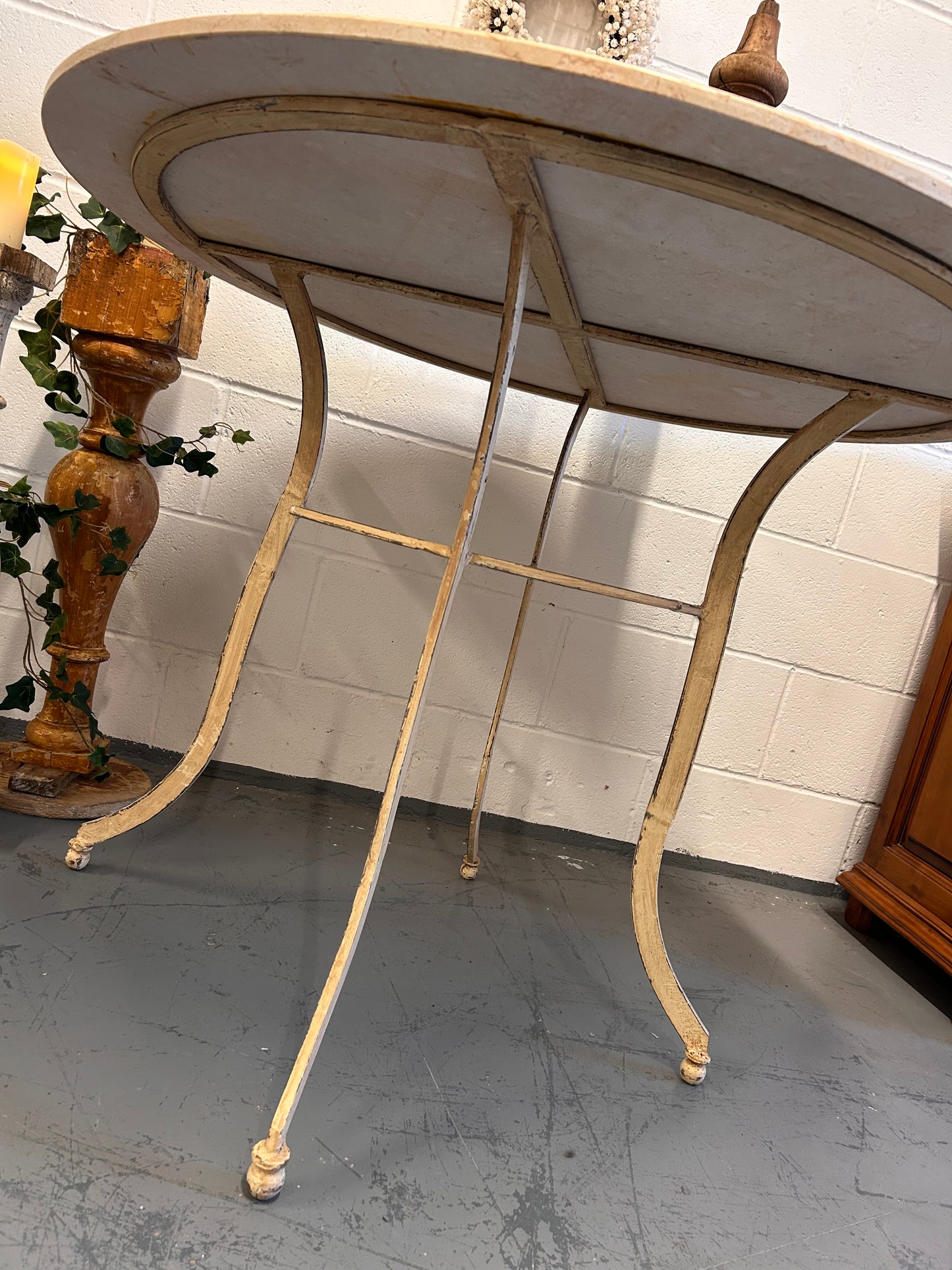 Cream Vintage French round marble top iron based indoor outdoor table