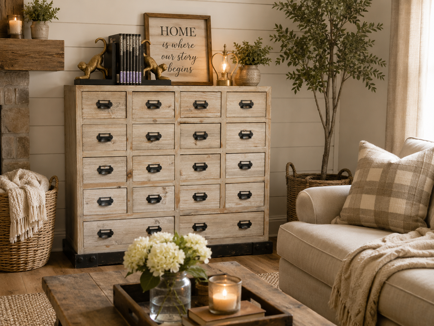 Light Wood Modern Country Style Multi Drawer Storage Cabinet