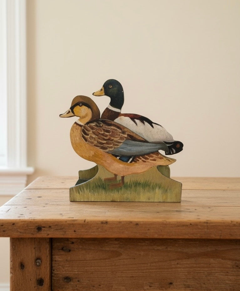 Vintage Wooden Duck Letter rack Napkin Holder Pair Mallards