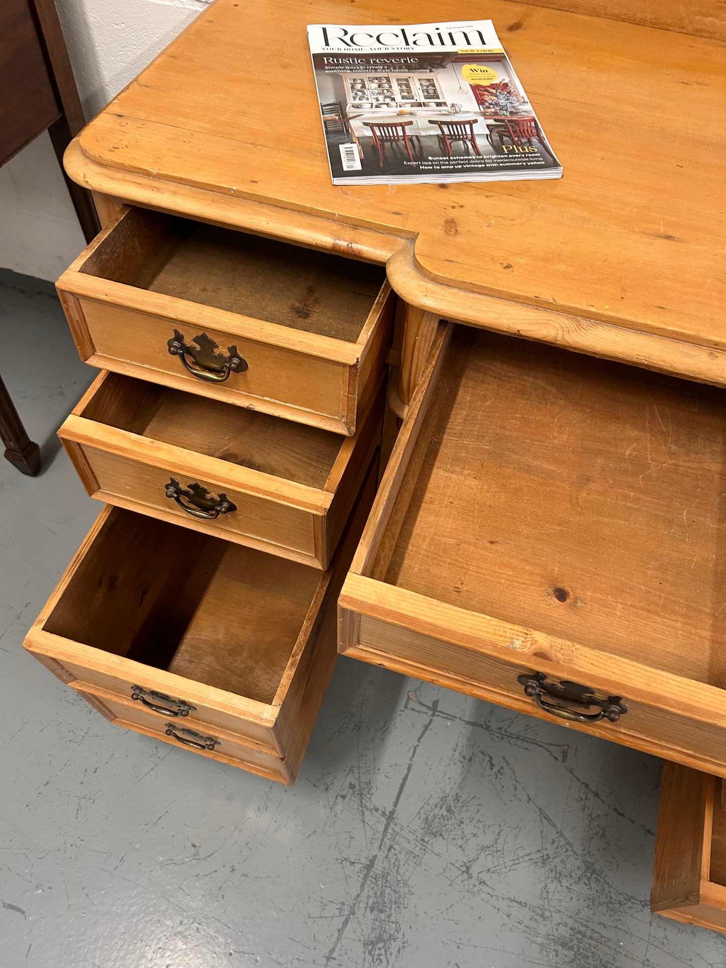 Antique Victorian Stripped Pine sideboard with Drawers Raised back