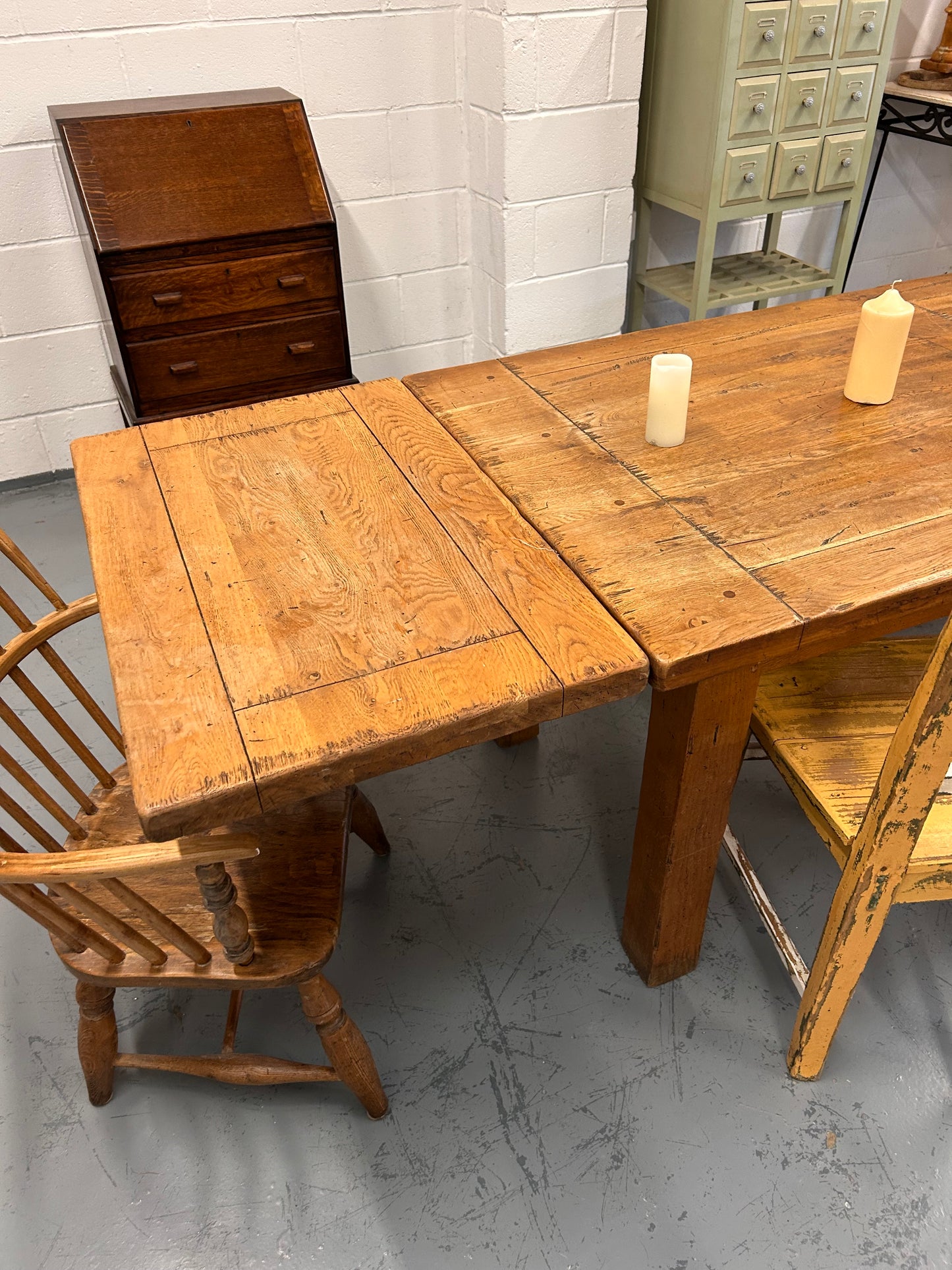 French Oak extending Refectory table thick wooden top and base Seat up-to 12