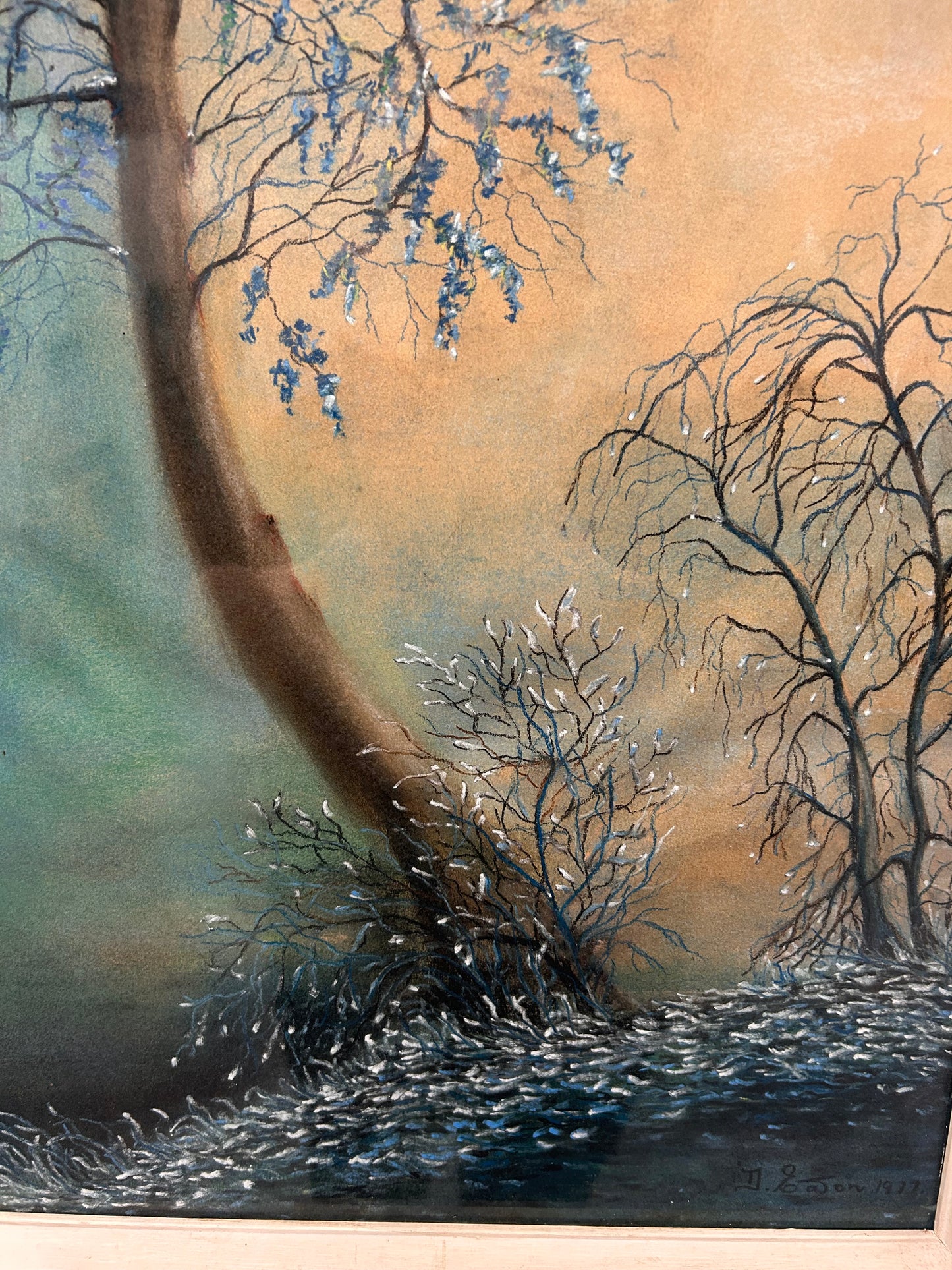 Gorgeous framed and signed painting by D Eaton 1977 Forest scene