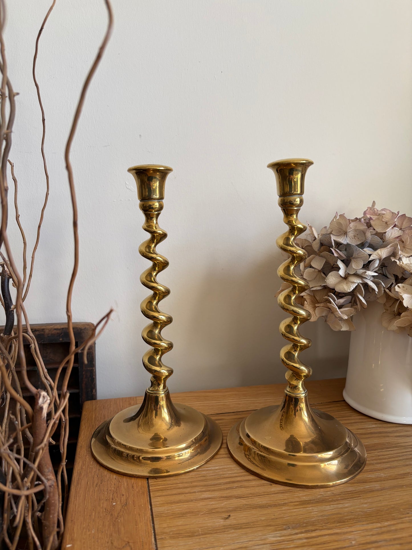 Pair of Traditional Vintage brass candlestick holders