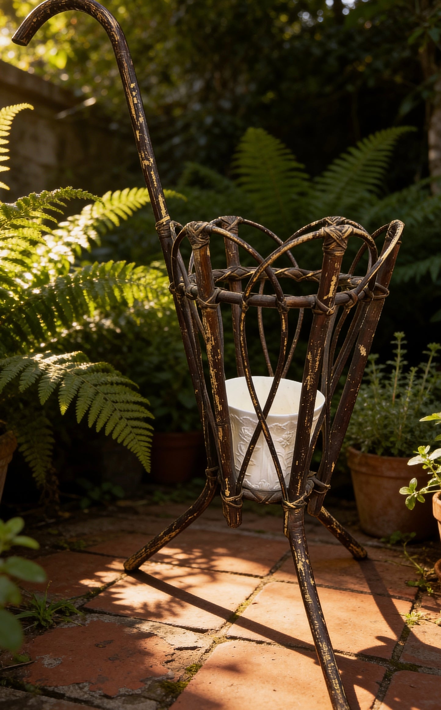 Vintage Bamboo Retro Umbrella Hall Plant Display Stand Unique Item