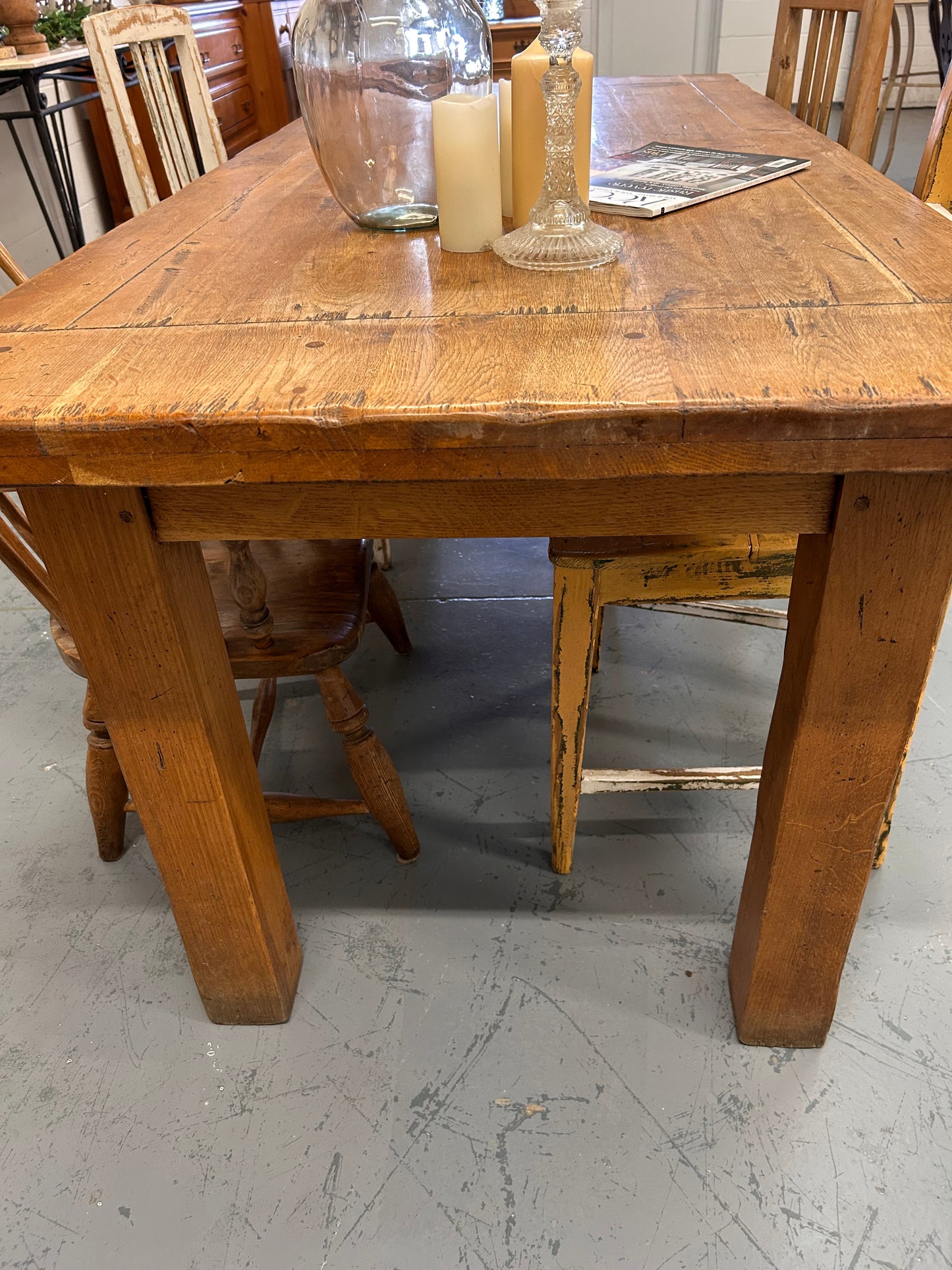 French Oak extending Refectory table thick wooden top and base Seat up-to 12