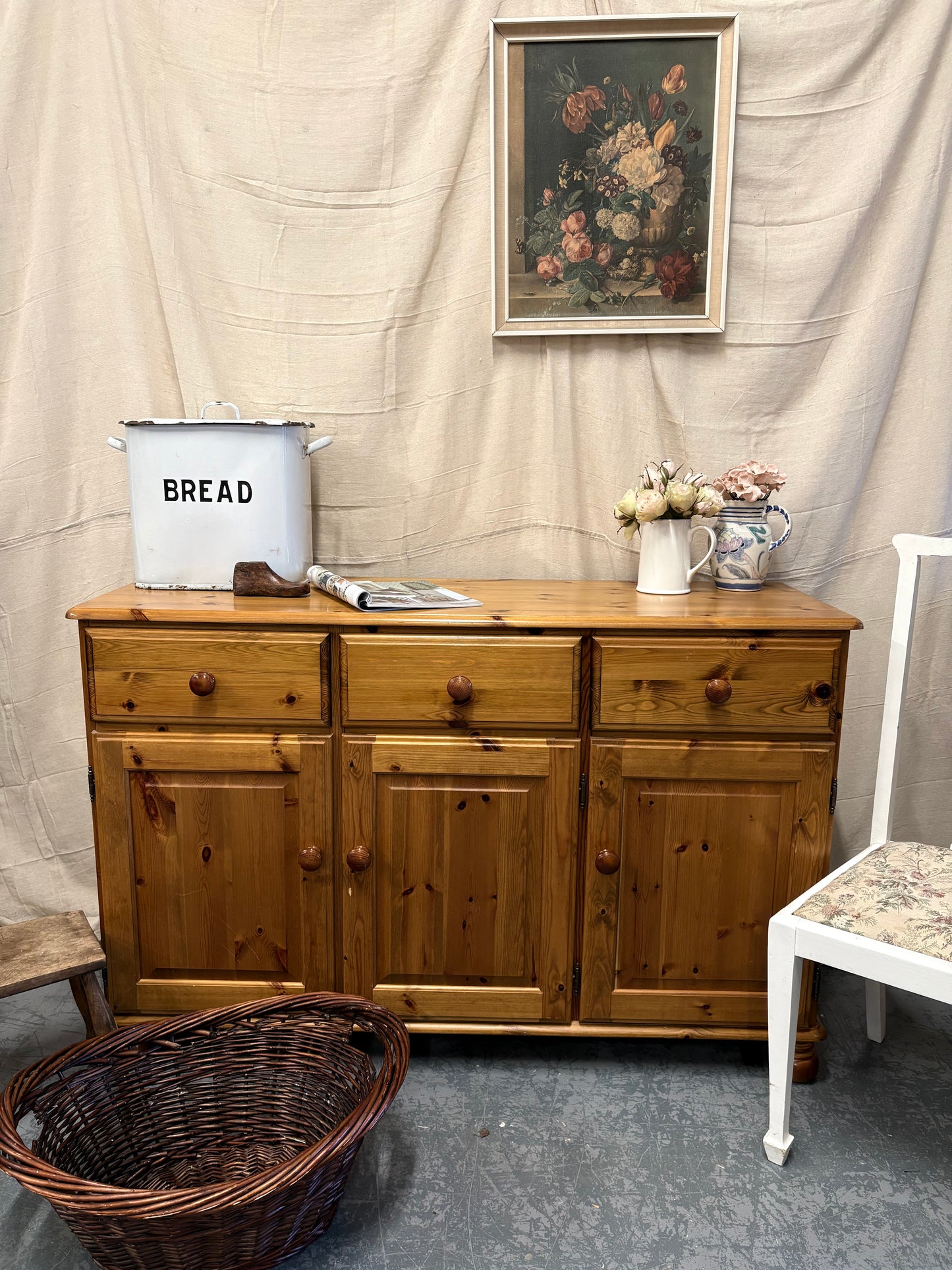 Vintage Solid pine Storage Cabinet Sideboard Country Farmhouse style