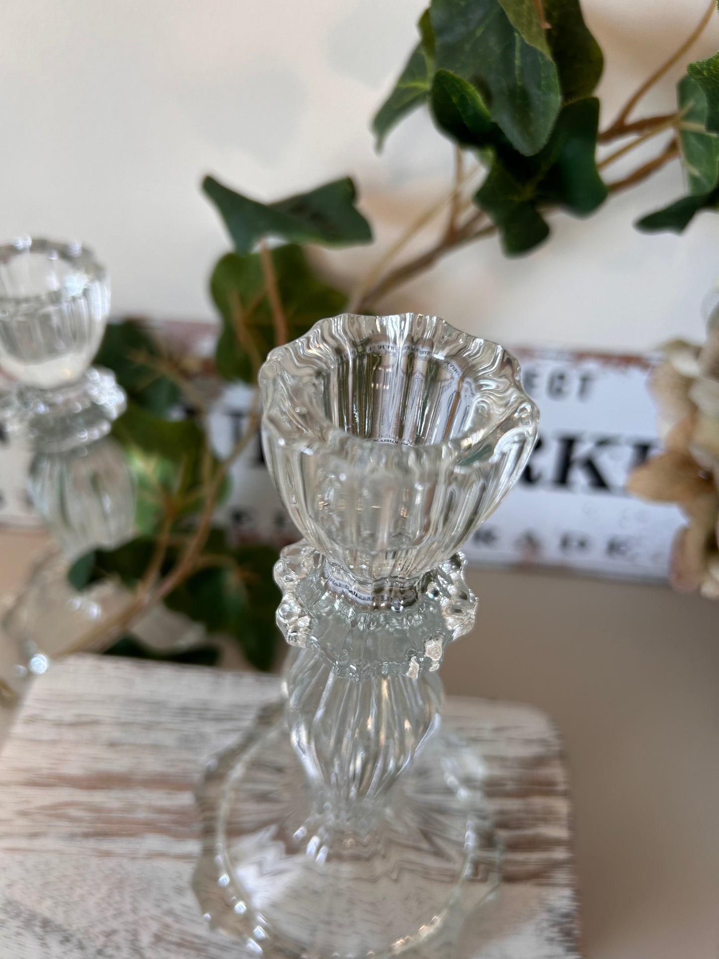 Clear Pressed Glass Vintage Style Candle stick holder