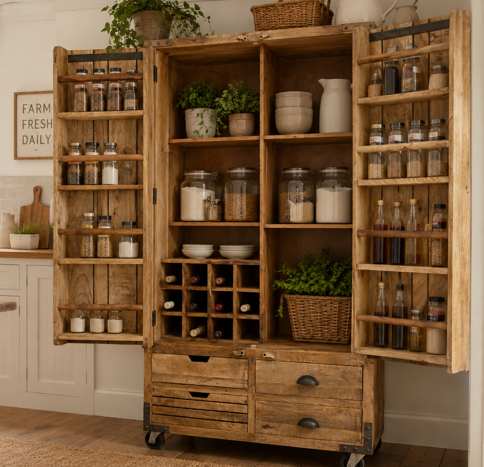 Rustic Wooden Kitchen Pantry Larder storage Cupboard Unit Delivery UK