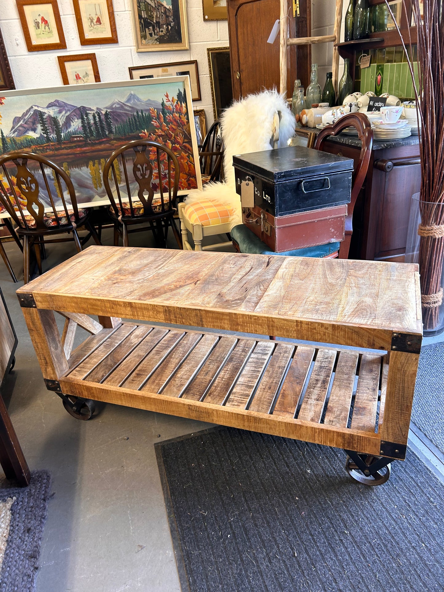 Industrial Trolley Style TV Stand or side table