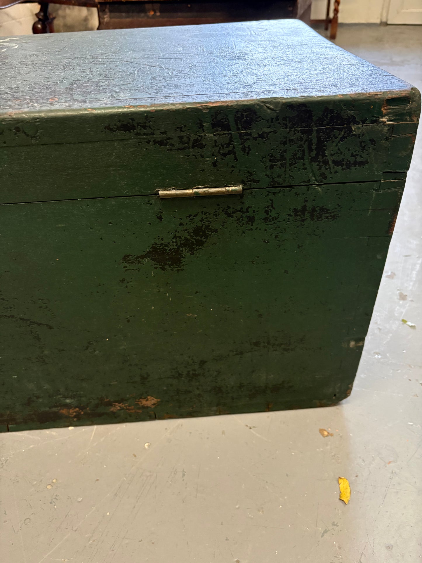 Green vintage wooden carpenters tool chest great coffee table and storage