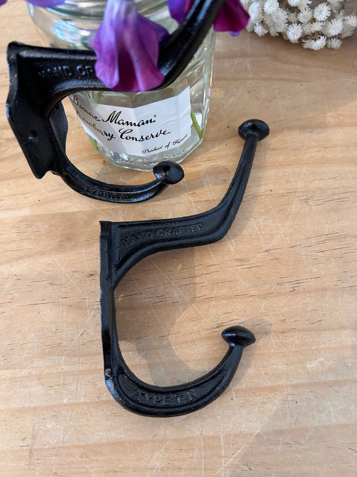 Black cast iron industrial wall coat hook, vintage style home decor