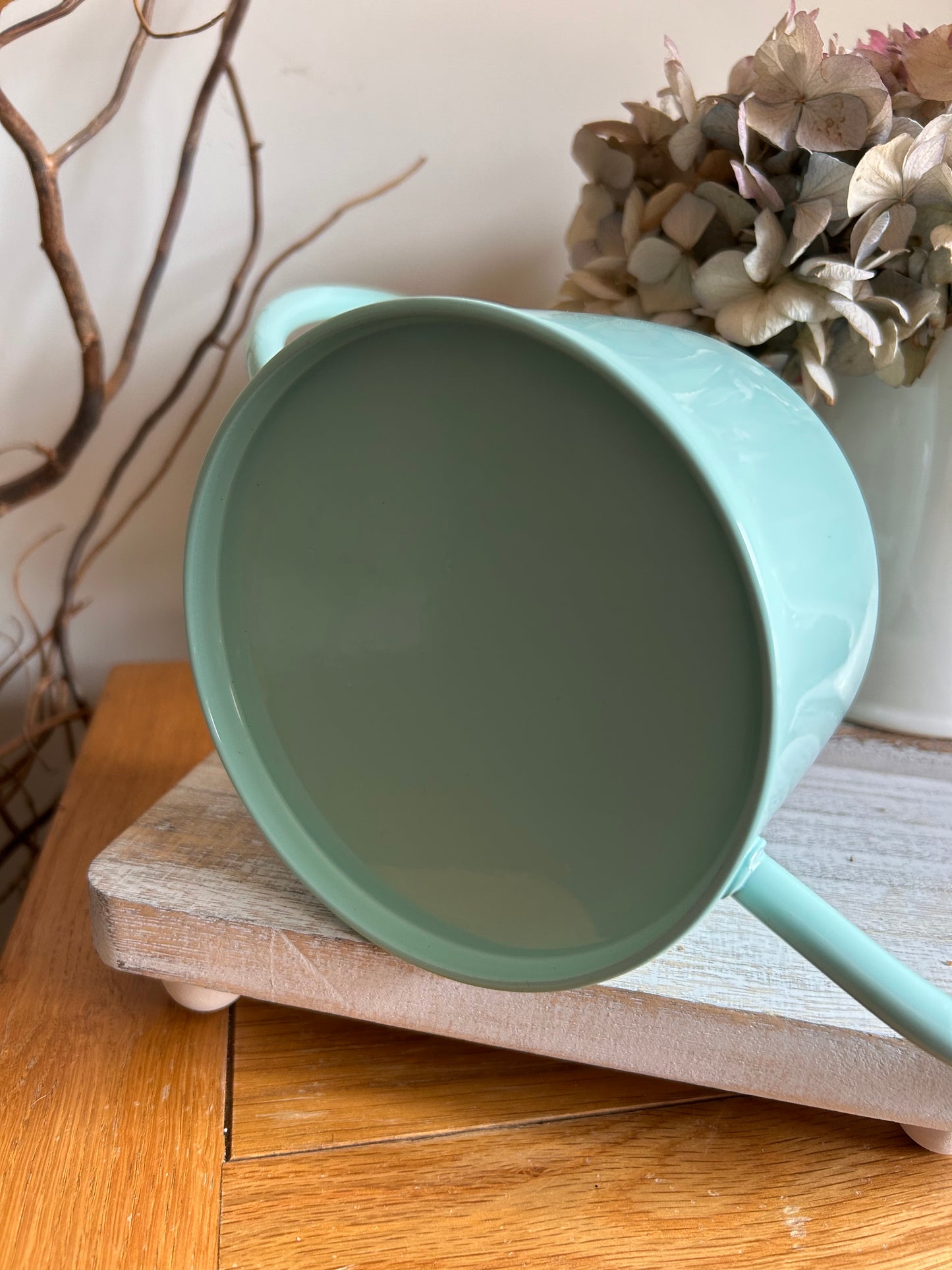 A Turquoise blue 1ltr enamel metal watering can indoor houseplants retro classic style