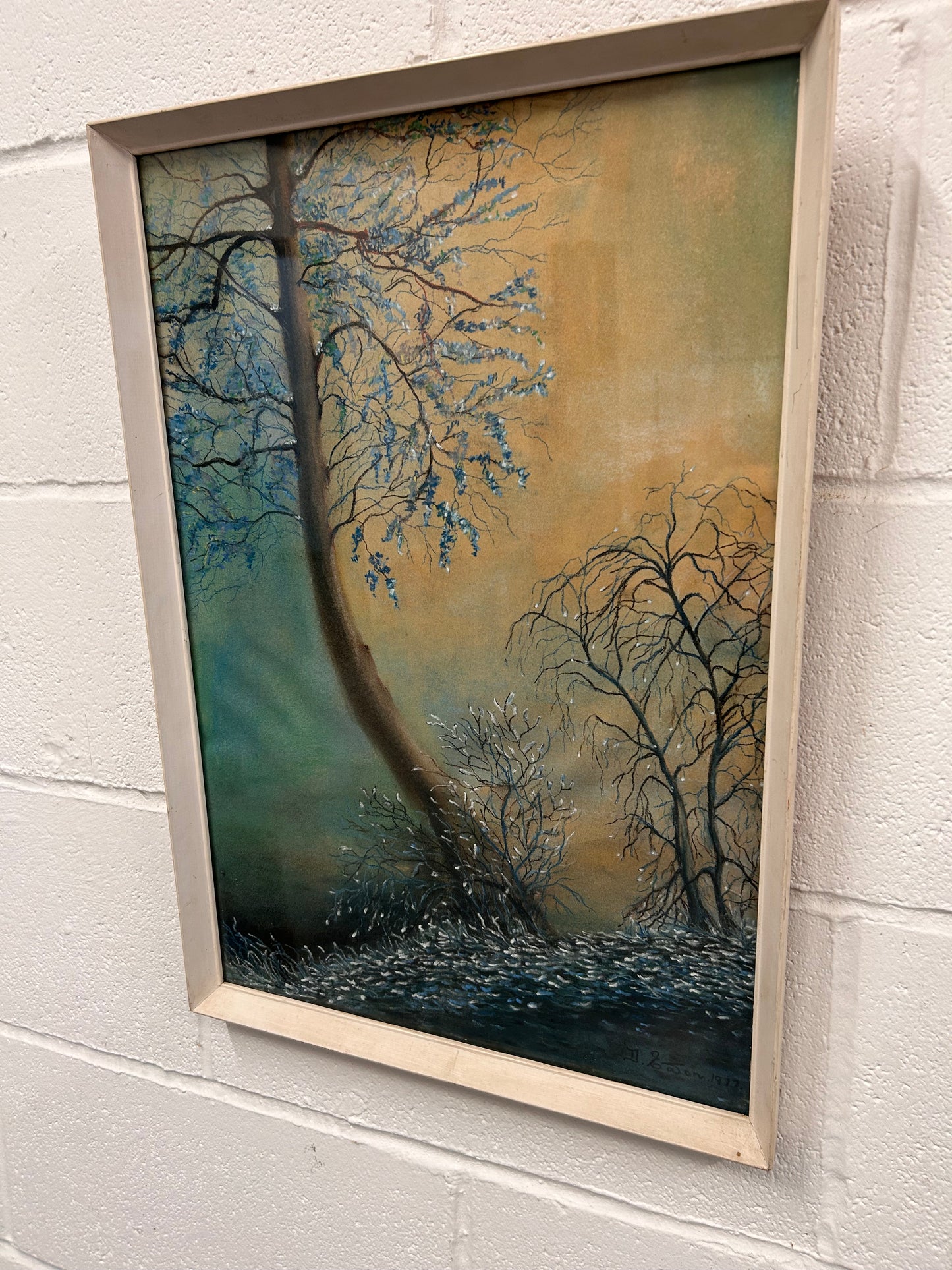 Gorgeous framed and signed painting by D Eaton 1977 Forest scene
