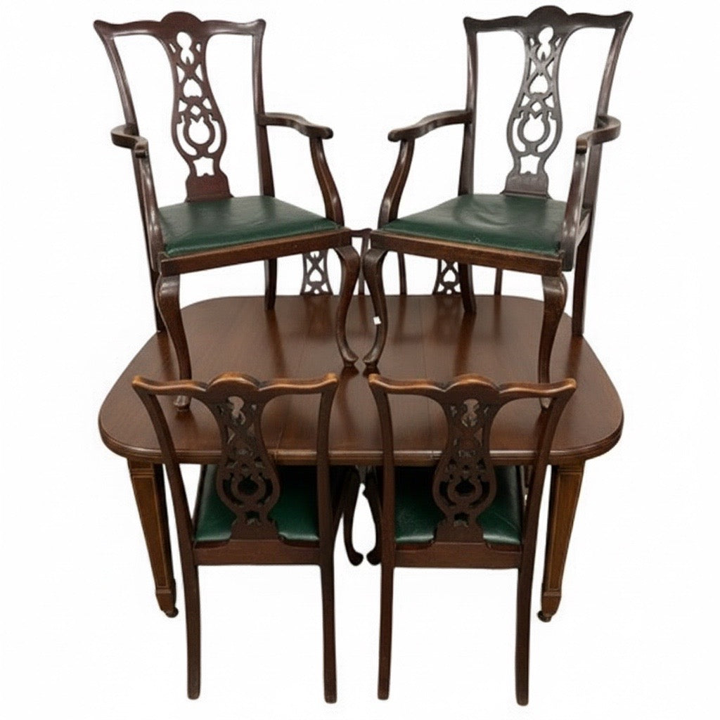 Edward VII Antique Mahogany Inlaid Dining Table and 4 Chairs