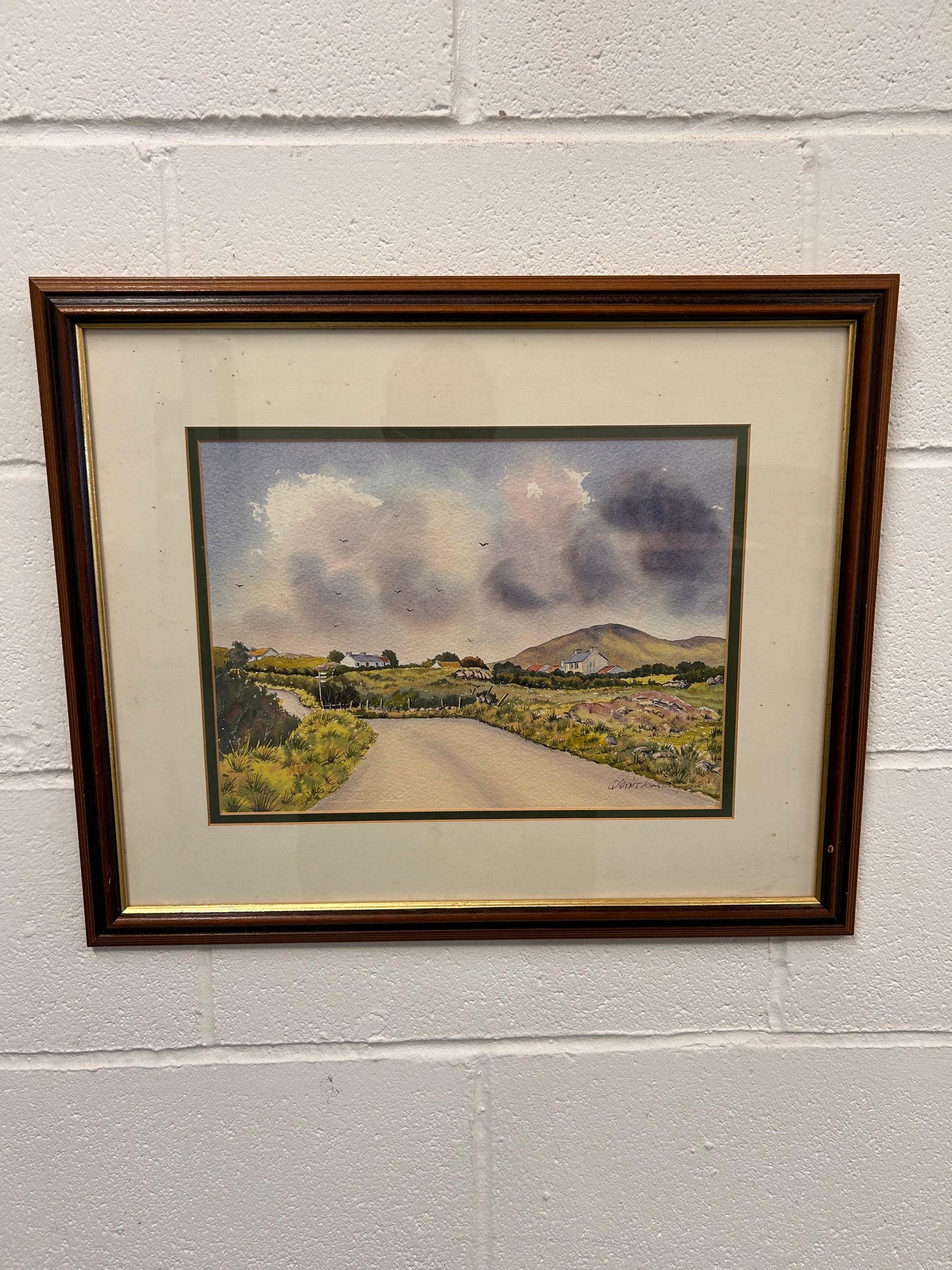 Delightful vintage watercolour painting framed and signed country scene