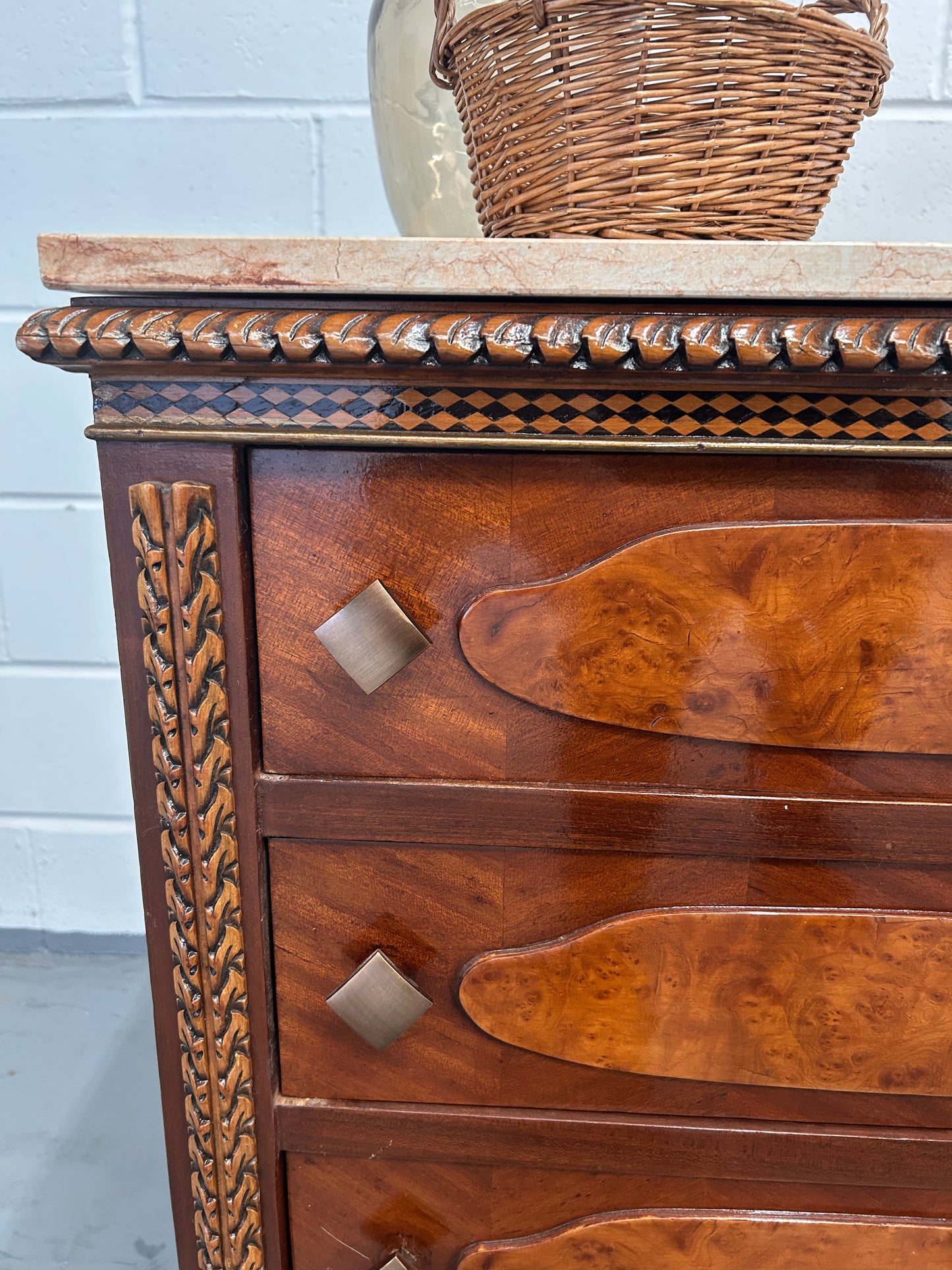 Vintage French marble topped sideboard with six drawers