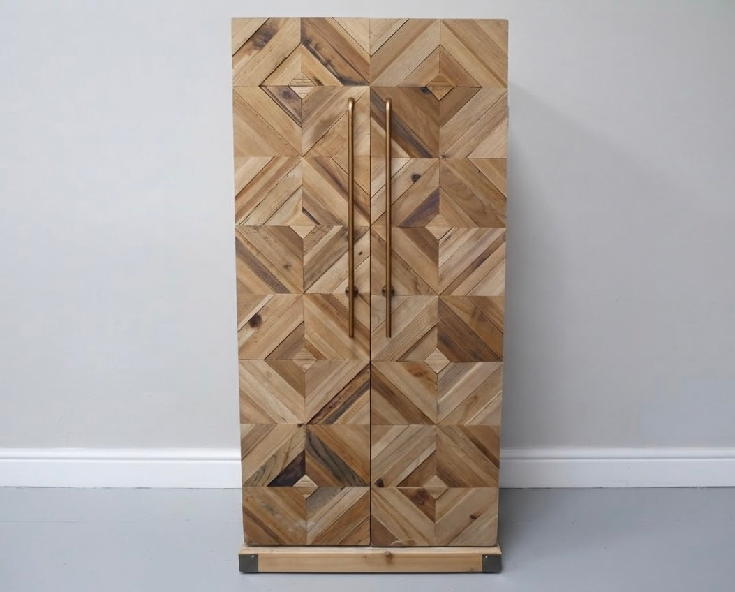 Wine Drinks Glasses Storage Cabinet side table in Light Fir Wood Geometric Design