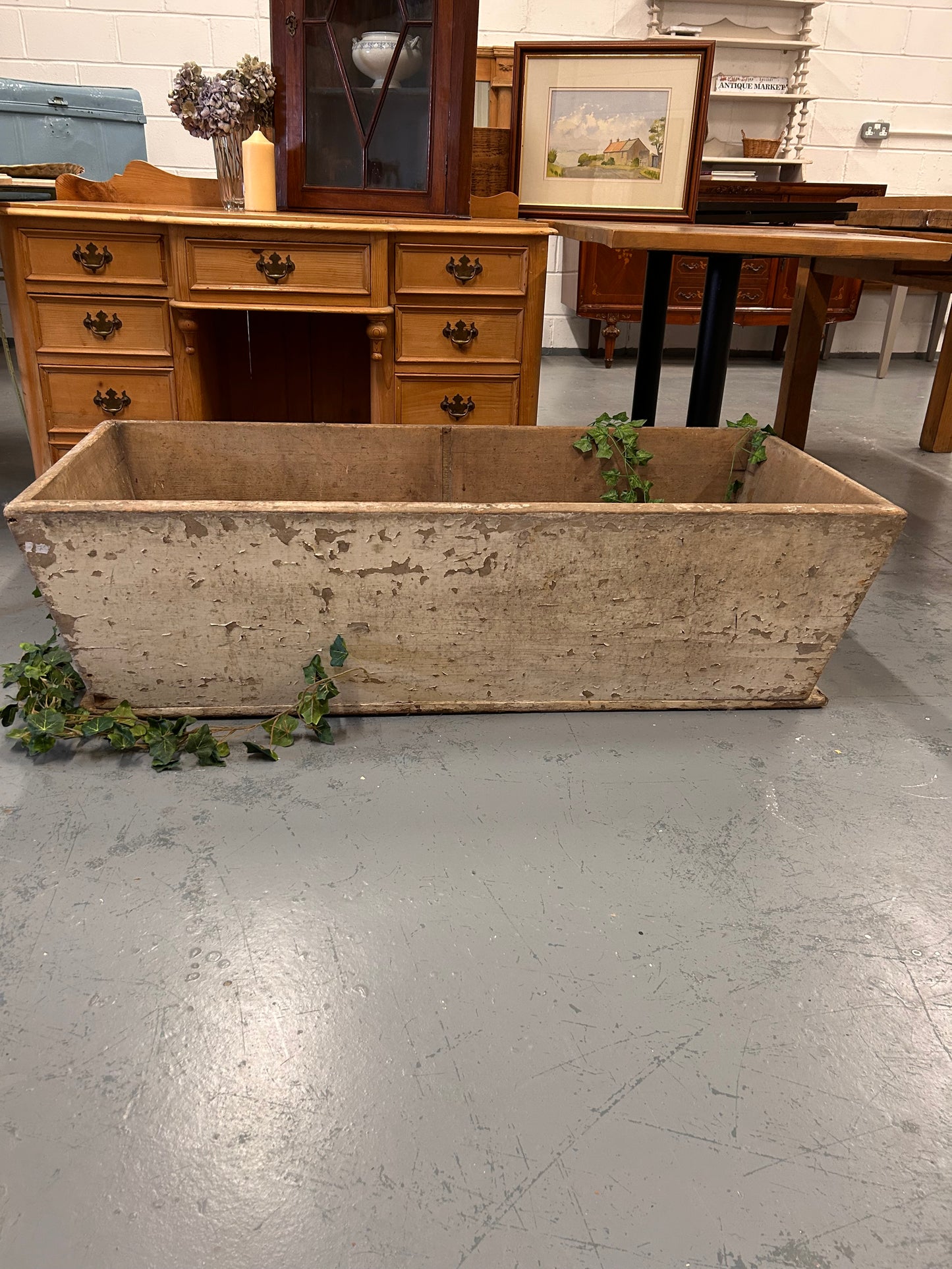 19thC Painted Pine Farmhouse trough - Logs, kindling, storage, country house