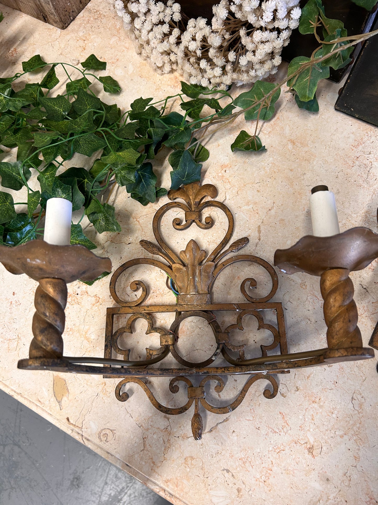 Reclaimed Antique Gilt Metal Wall Sconce lights Decorative design candle holders