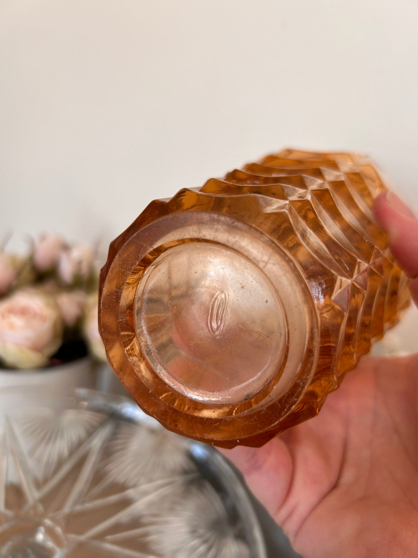 Pretty vintage Decorative pressed glass amber vase