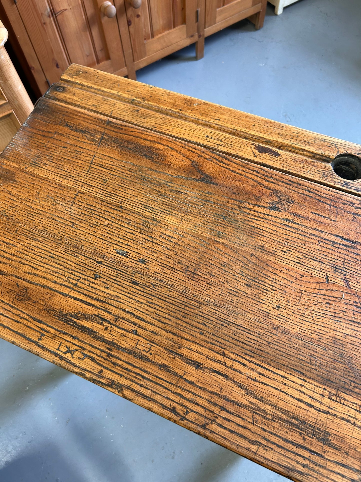 A Child’s painted blue traditional vintage school desk from 1950’s lift off lid