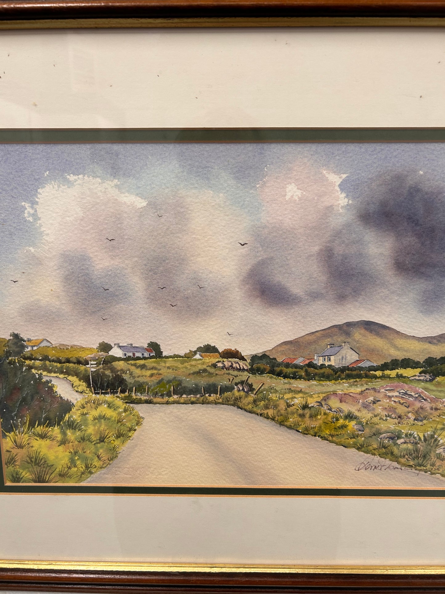Delightful vintage watercolour painting framed and signed country scene