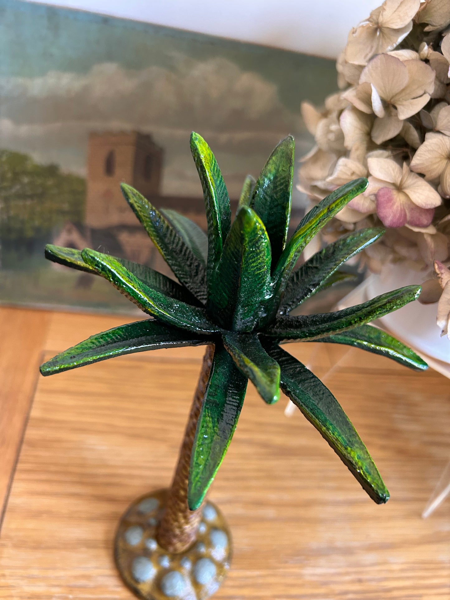 Vintage Styled Heavy Green Palm Tree Candle stick holder