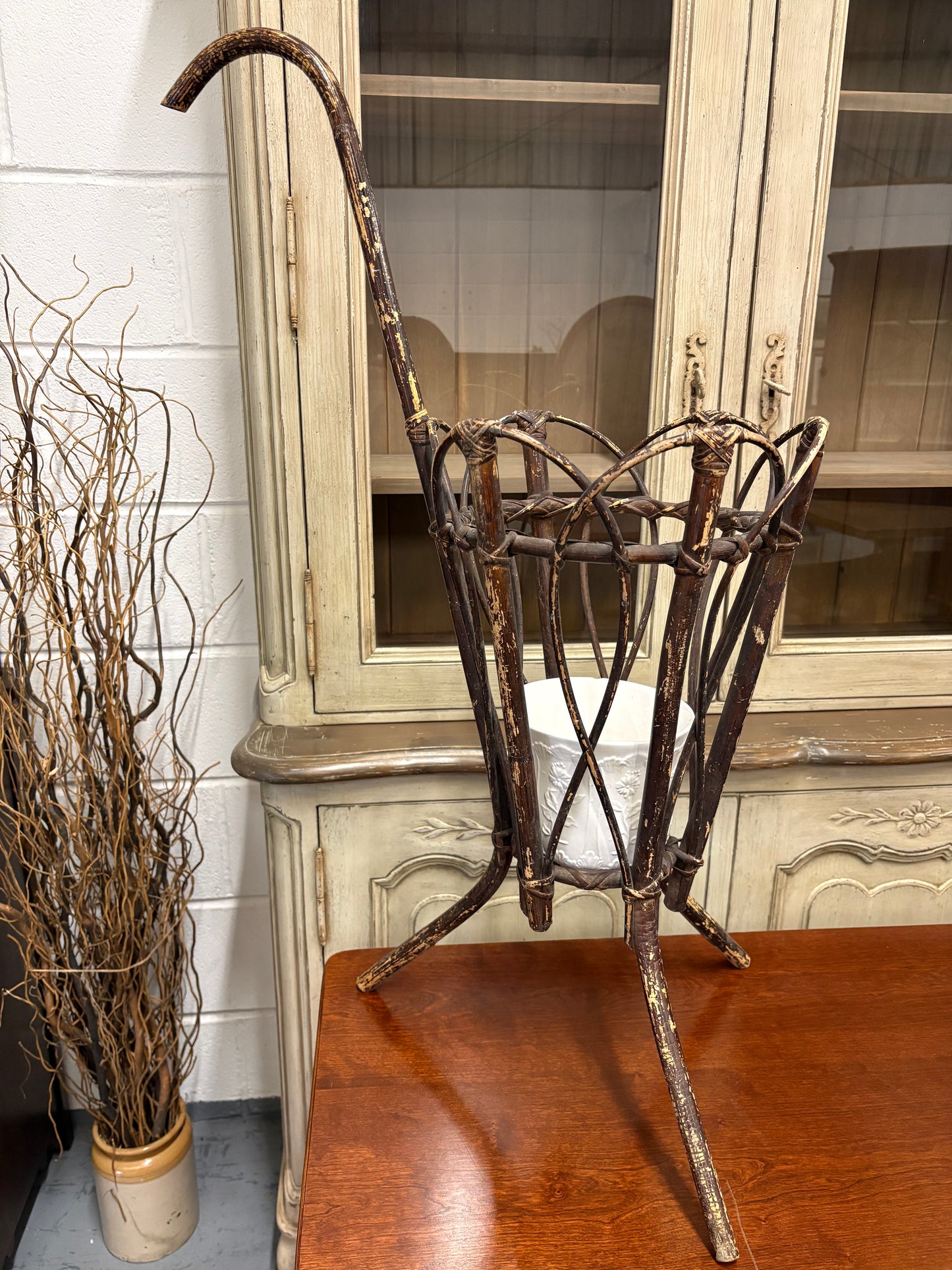 Vintage Bamboo Retro Umbrella Hall Plant Display Stand Unique Item