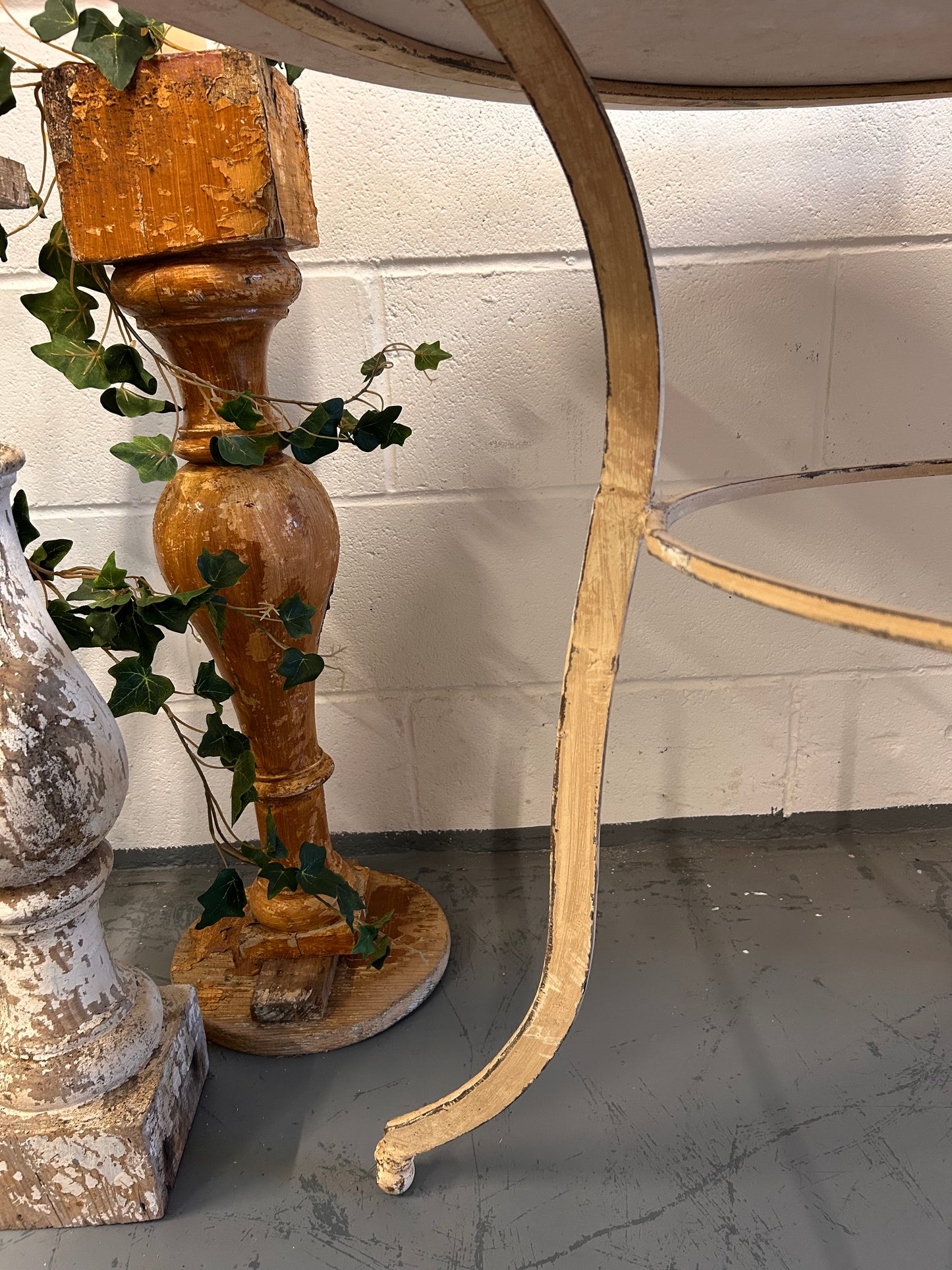 Cream Vintage French round marble top iron based indoor outdoor table