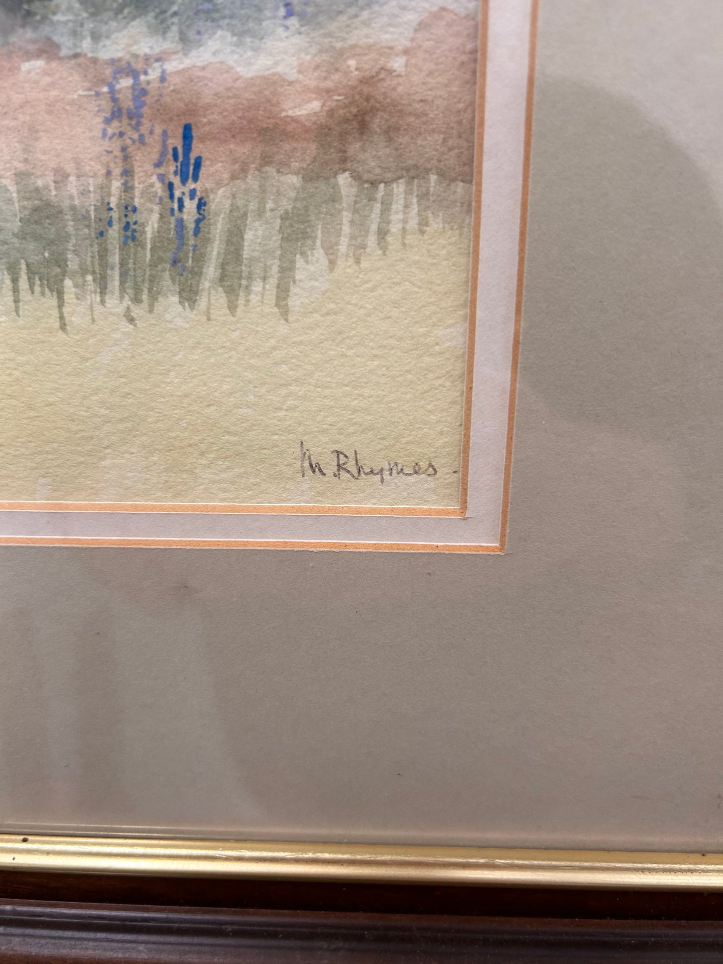 A Vintage framed and signed painting by Margaret Rhymes country scene