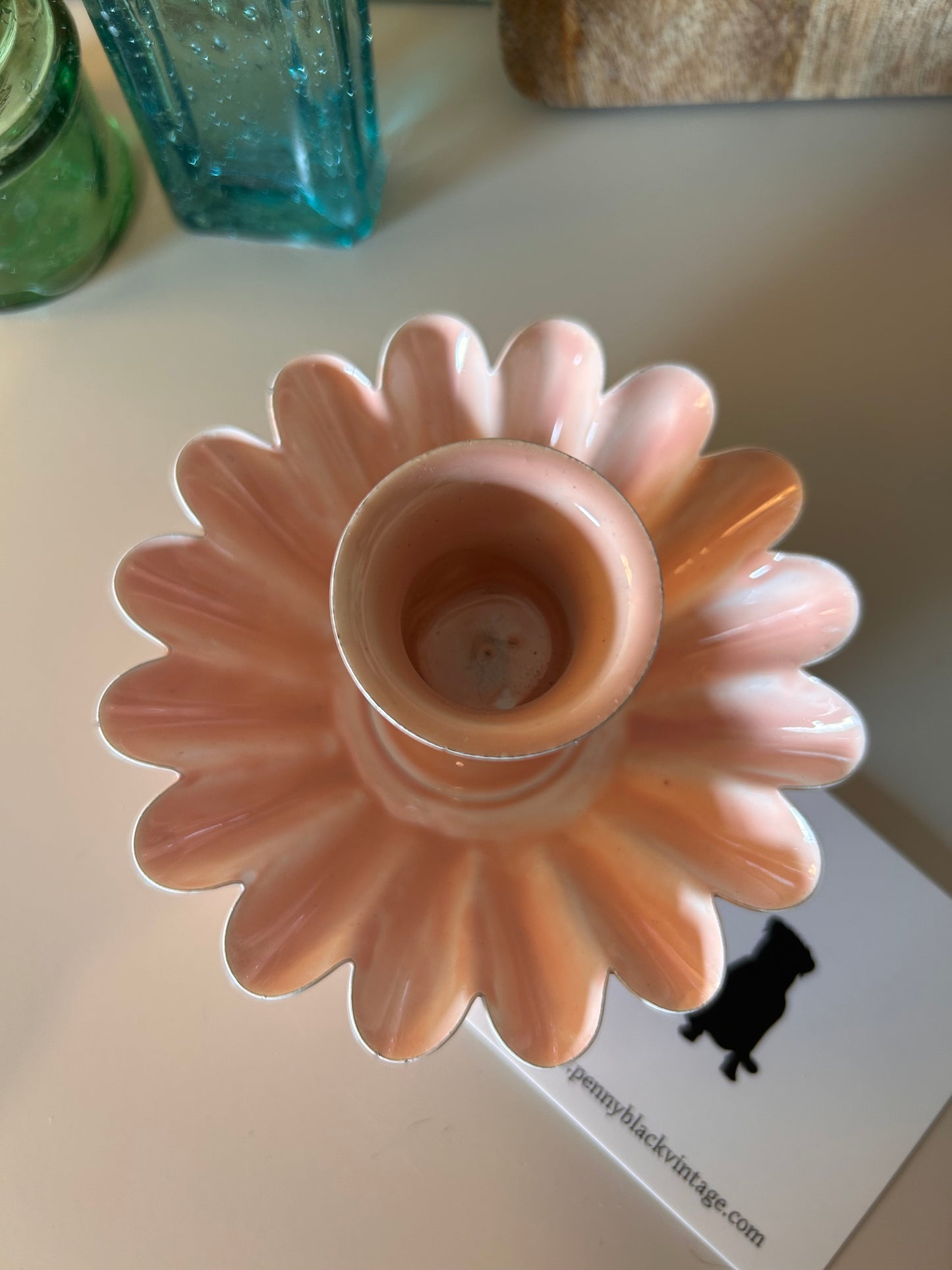 Vintage Style Pink Enamel Candle stick holder