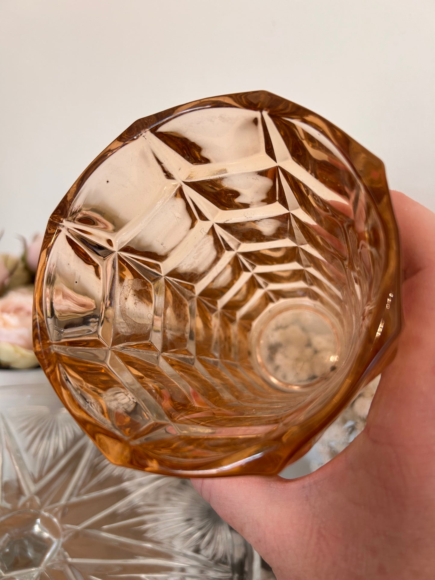 Pretty vintage Decorative pressed glass amber vase
