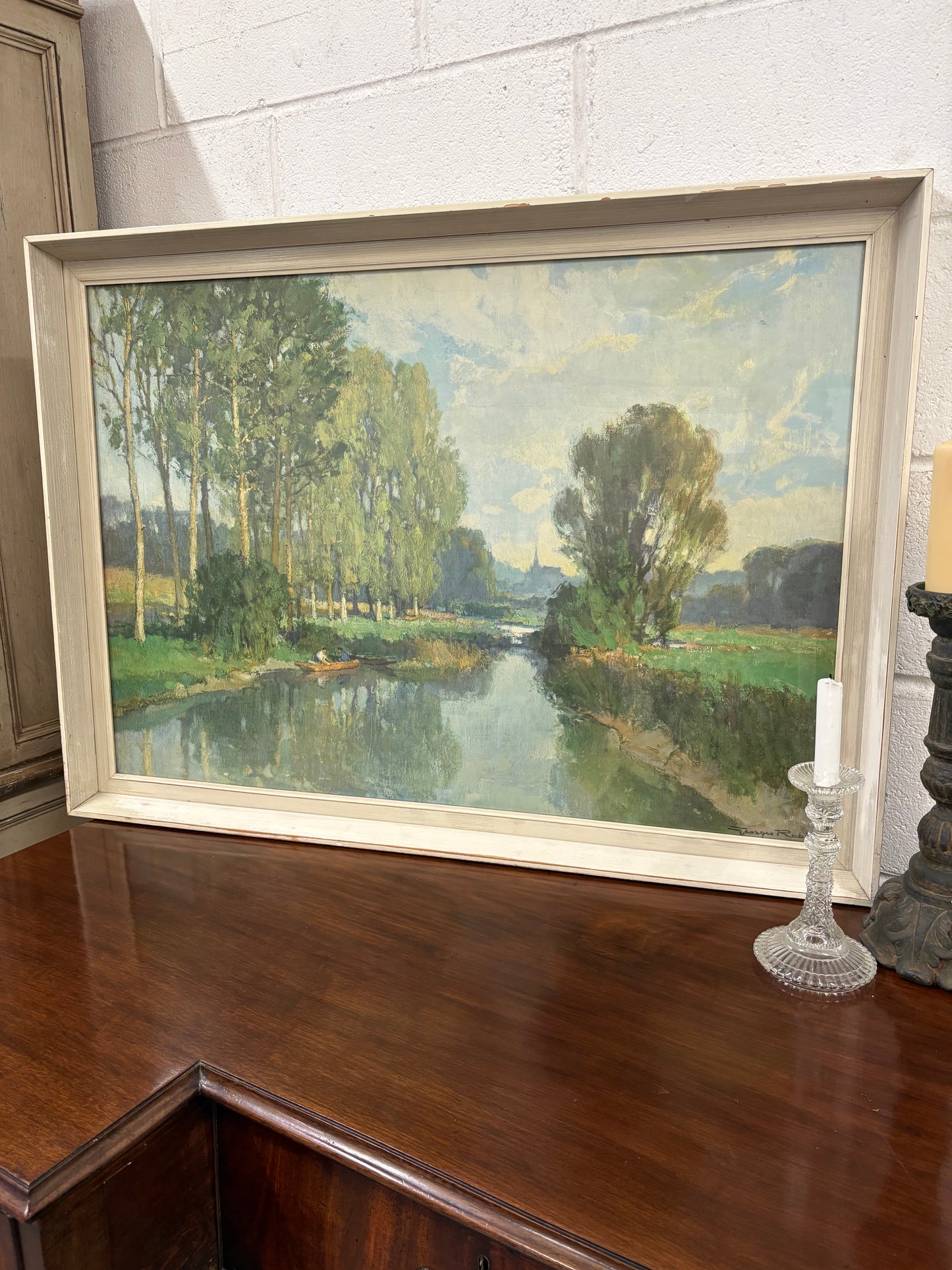 Large framed and glazed Vintage print river landscape scene 1950’s