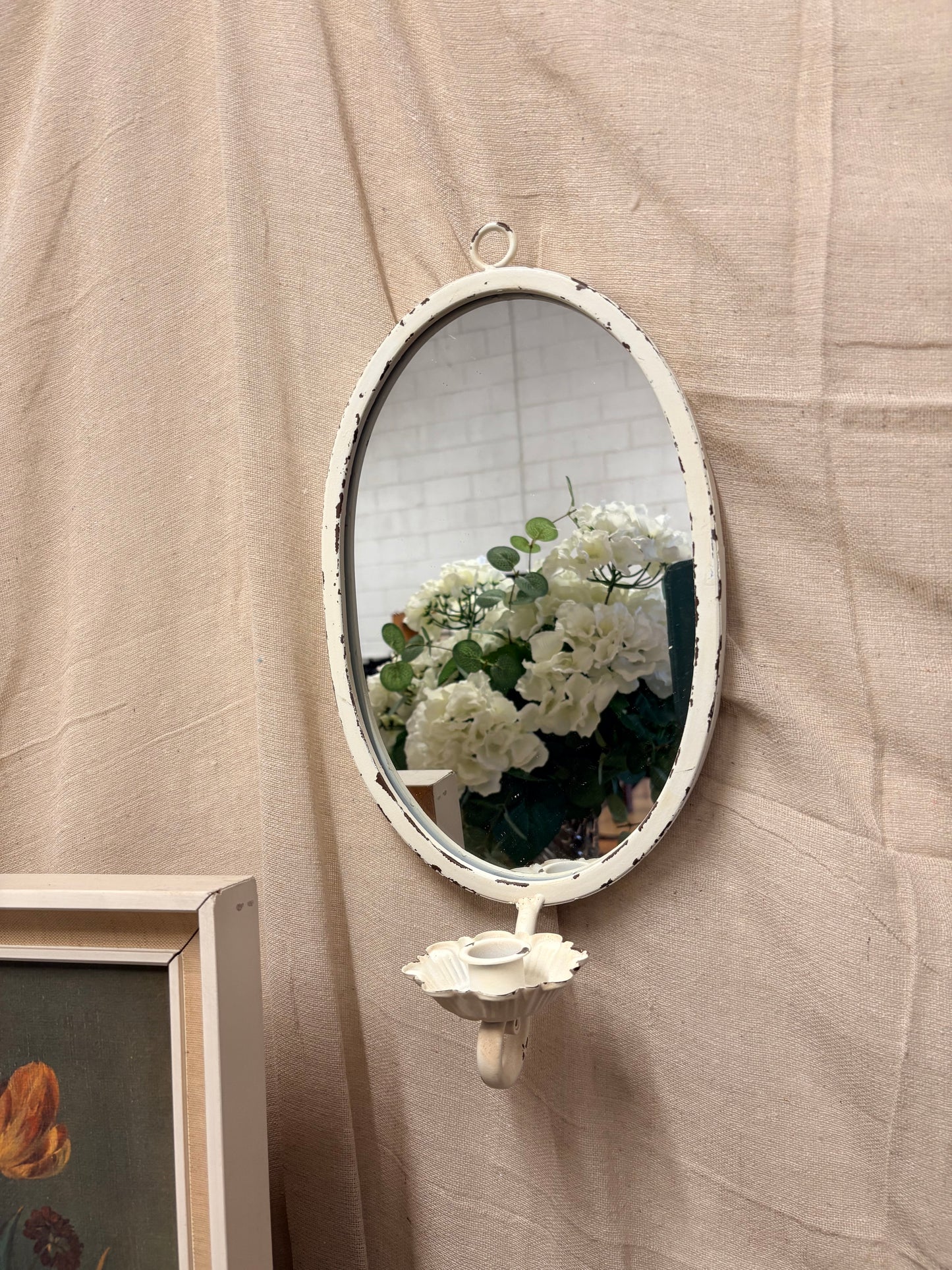 Decorative Wall Candle sconce with mirror in Aged Antique White
