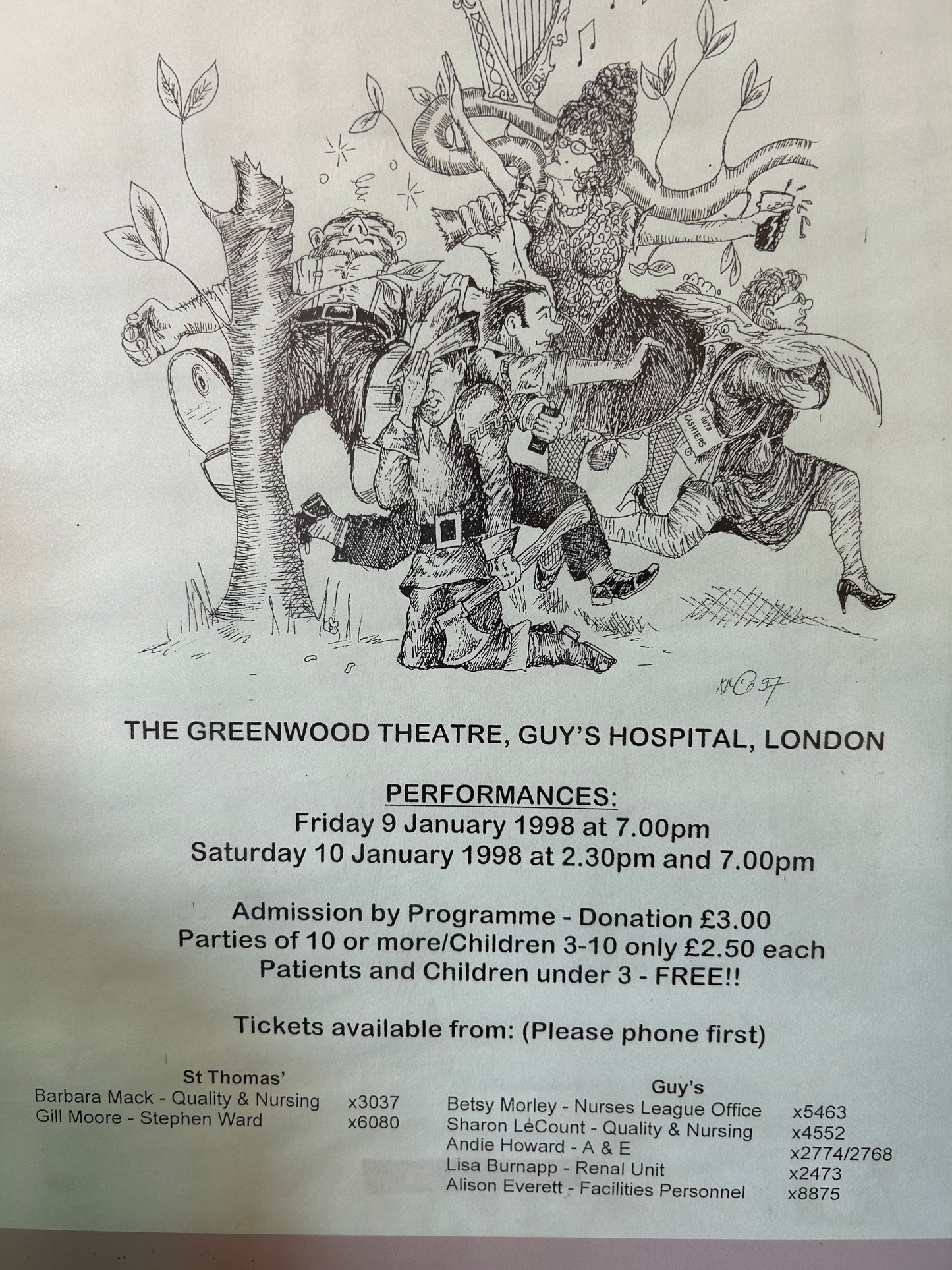 An Original framed Christmas Pantomine advertising poster Guys Hospital 1998